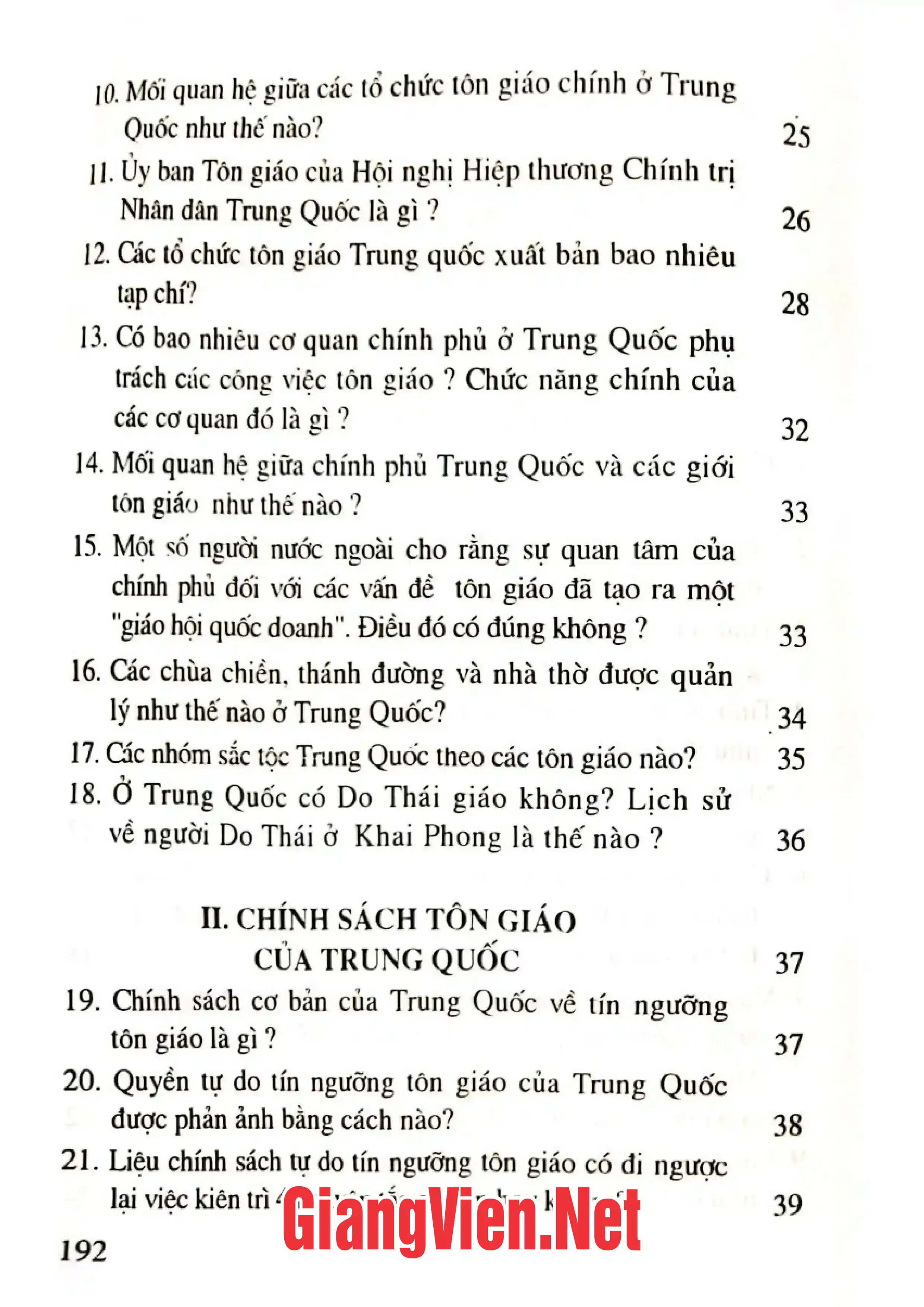 Mục lục chi tiết trang 1 sách Tôn giáo ở Trung Quốc 100 câu hỏi và trả lời