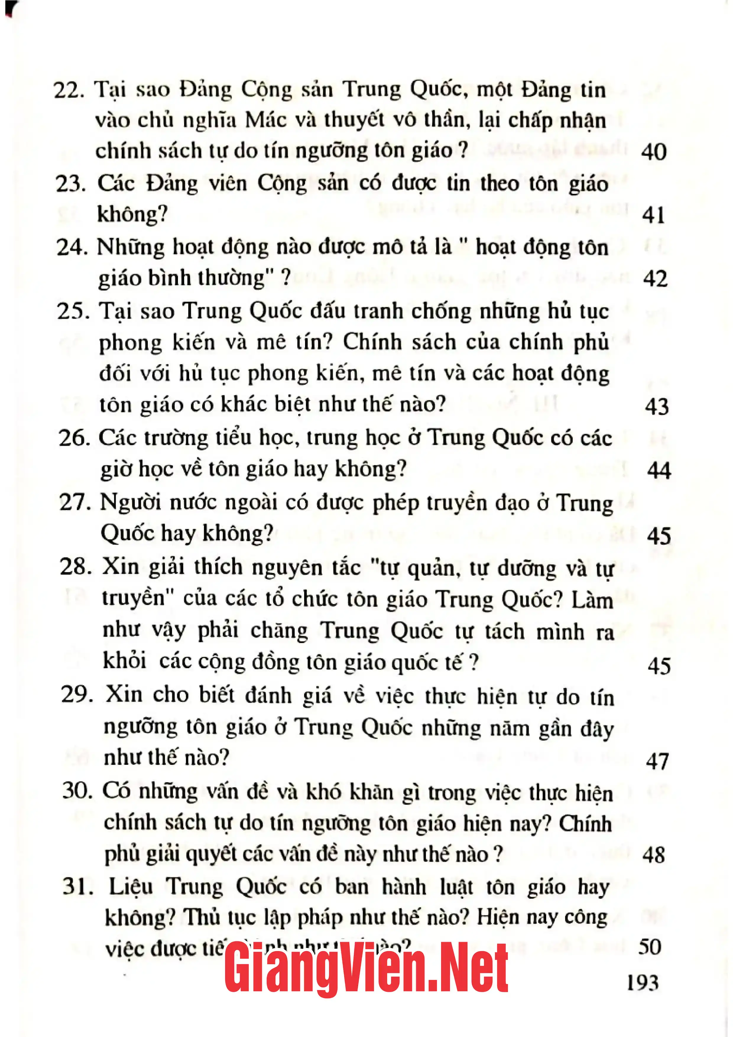 Mục lục chi tiết trang 2 sách Tôn giáo ở Trung Quốc 100 câu hỏi và trả lời