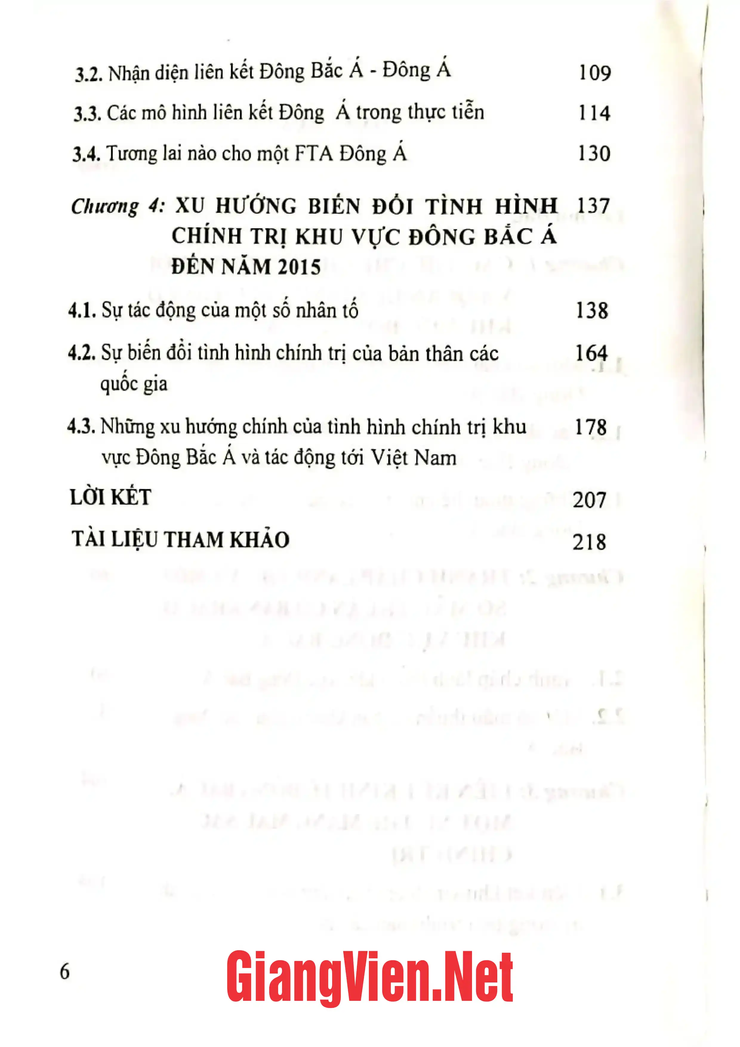 Mục lục chi tiết trang 1 sách Chính trị khu vực Đông Bắc á từ sau chiến tranh lạnh
