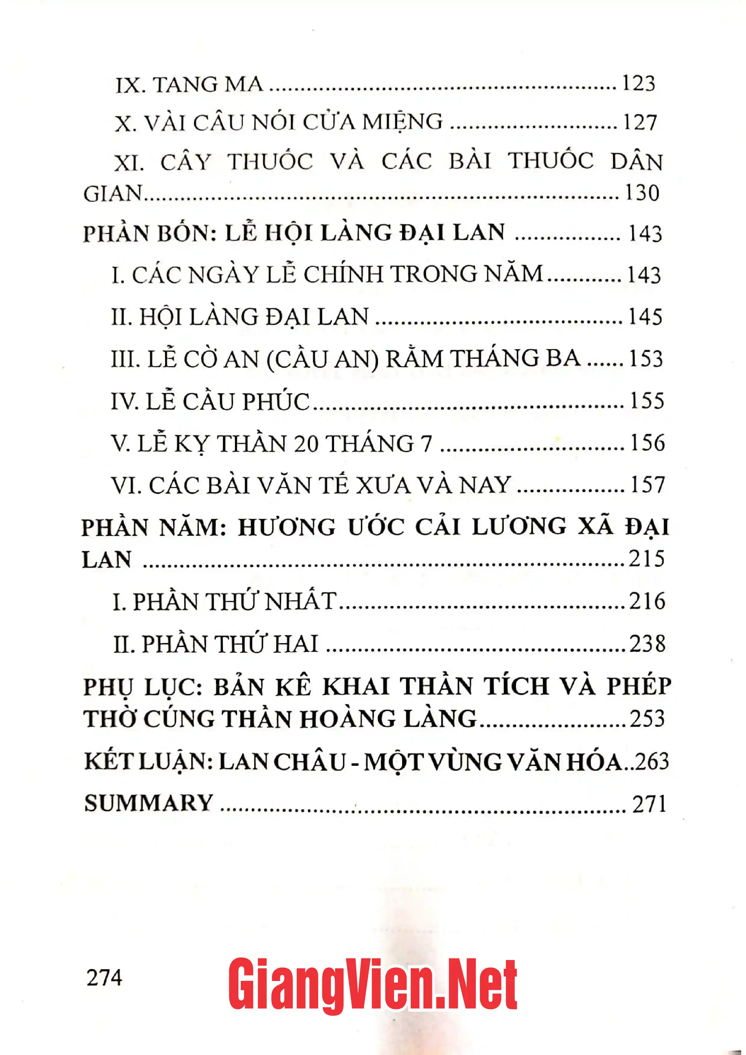 Mục lục chi tiết trang 1 sách Văn hóa dân gian làng Đại Lan