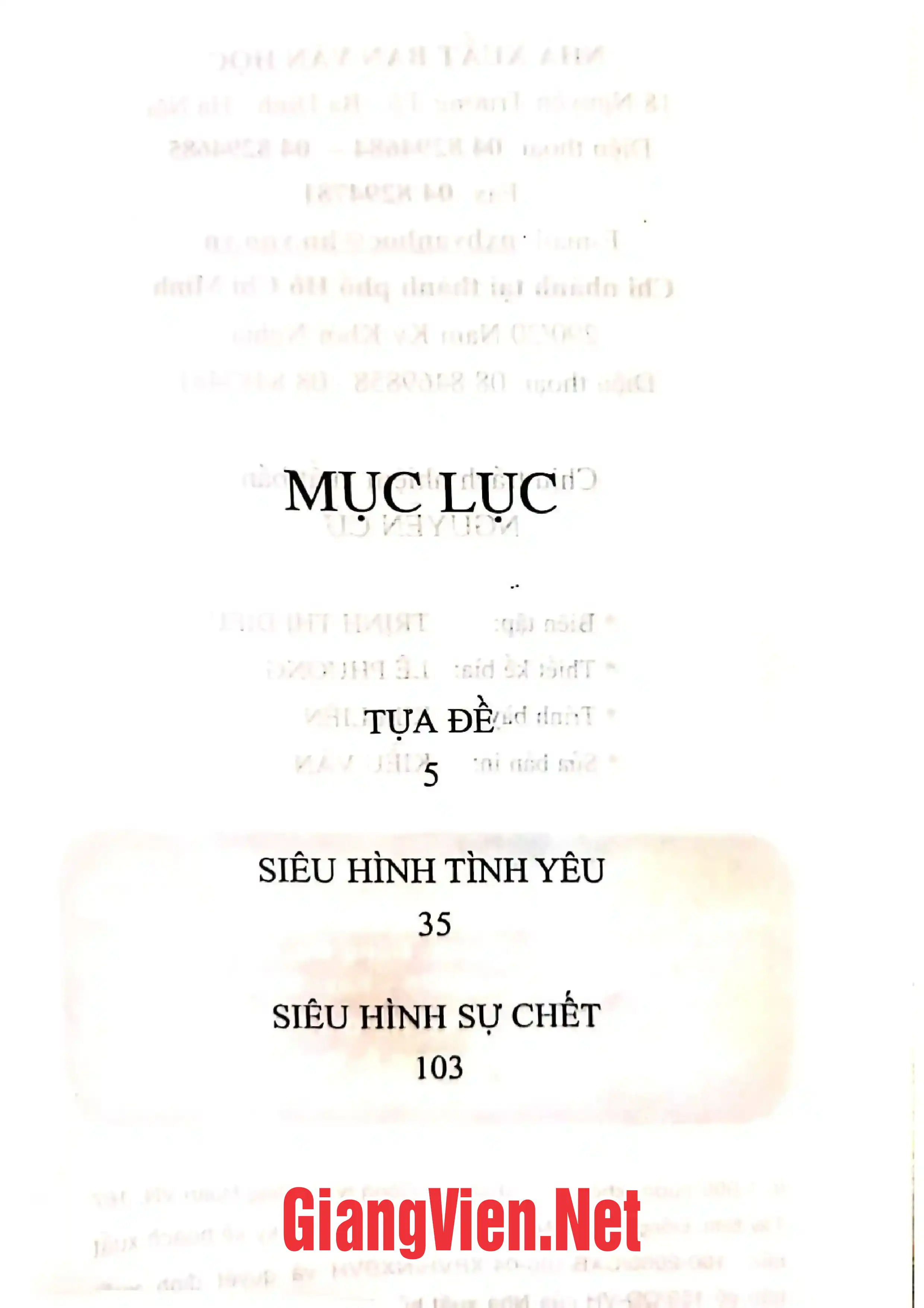 Trang bìa chính thức sách Siêu hình tình yêu, siêu hình sự chết