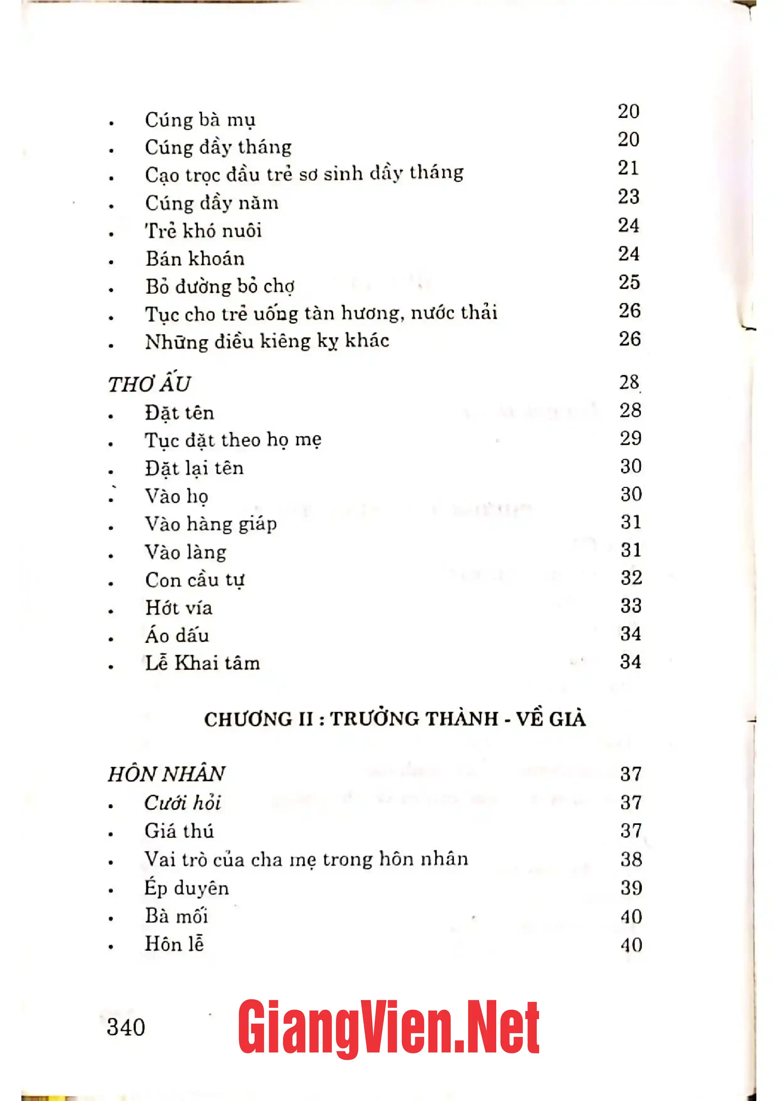 Mục lục chi tiết trang 1 sách Lễ tục trong gia đình Việt Nam