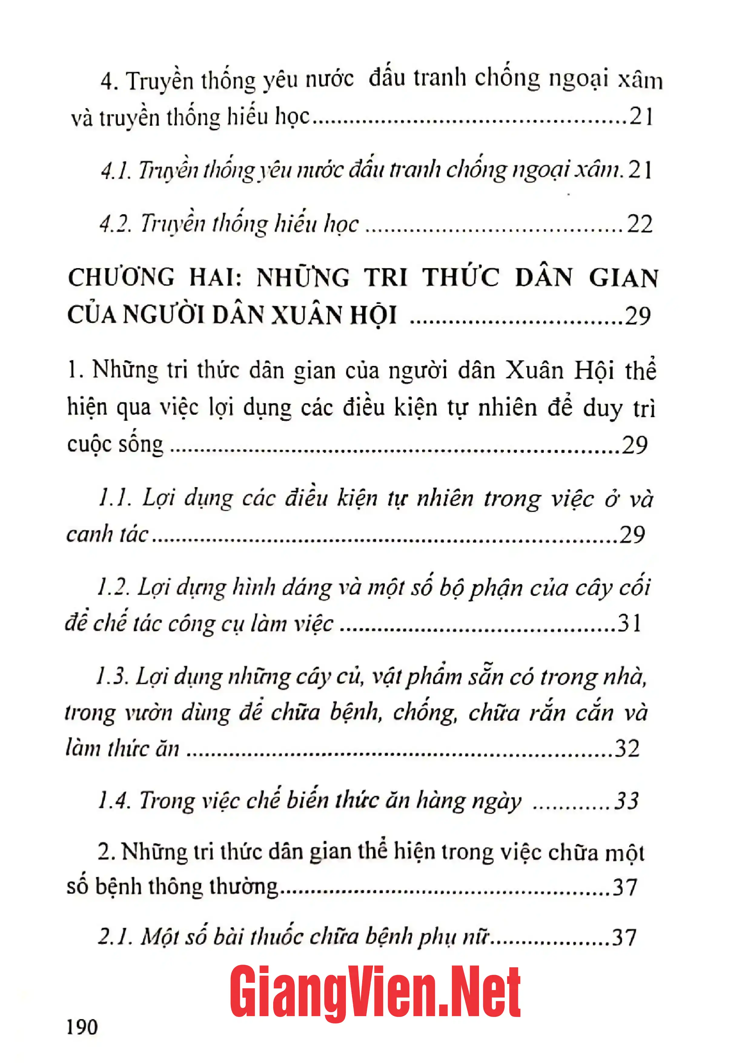 Mục lục chi tiết trang 1 sách Văn hóa dân gian làng Xuân Hội Tìm hiểu và giới thiệu