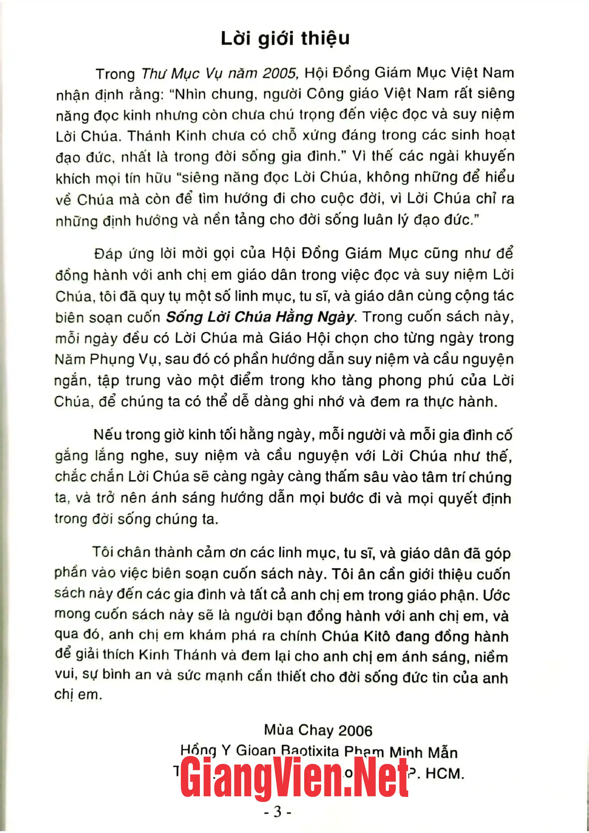 Mục lục chi tiết trang 3 sách Sống lời chúa hằng ngày
