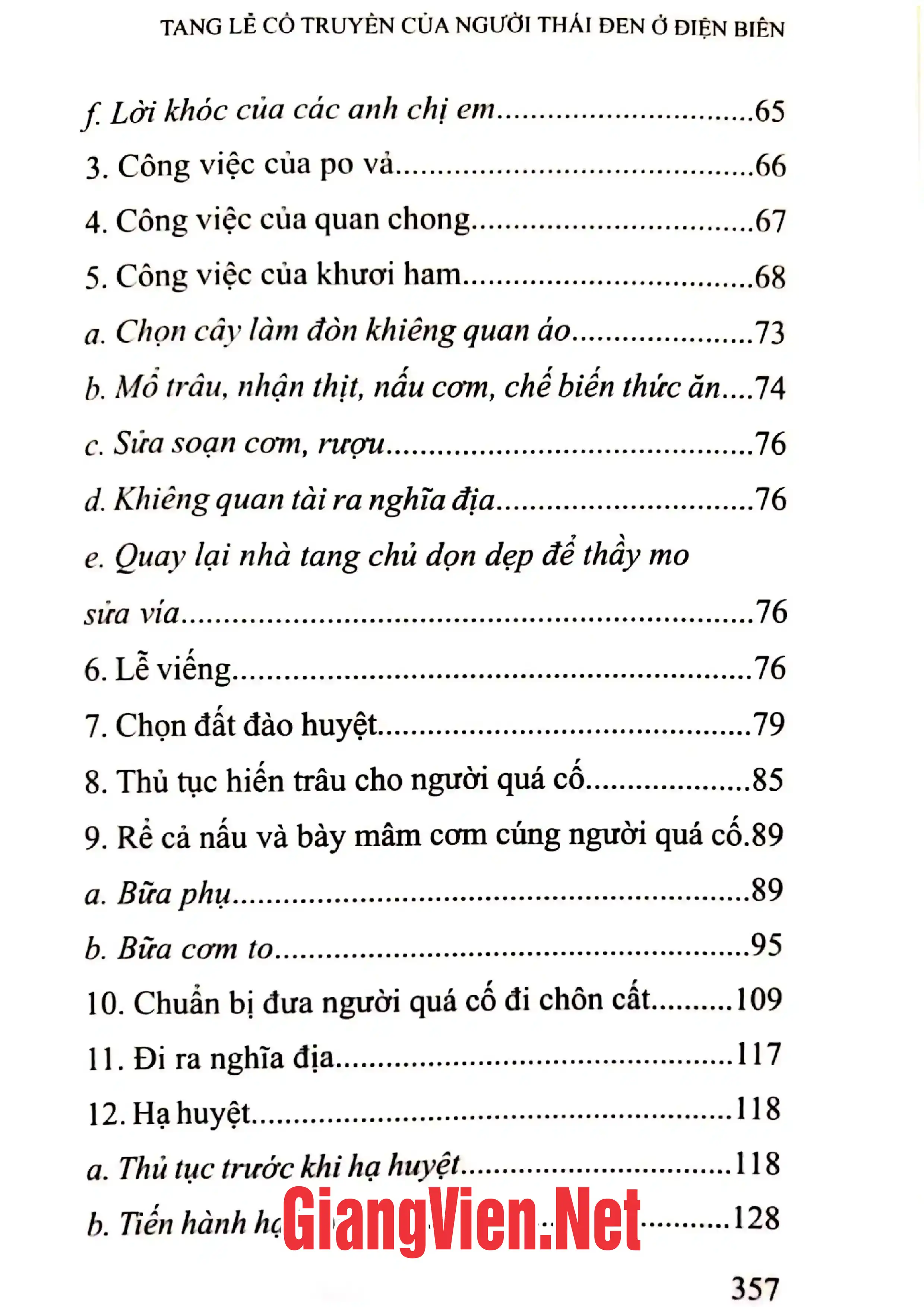 Mục lục chi tiết trang 2 sách Tang lễ cổ truyền của người Thái đen ở Điện Biên