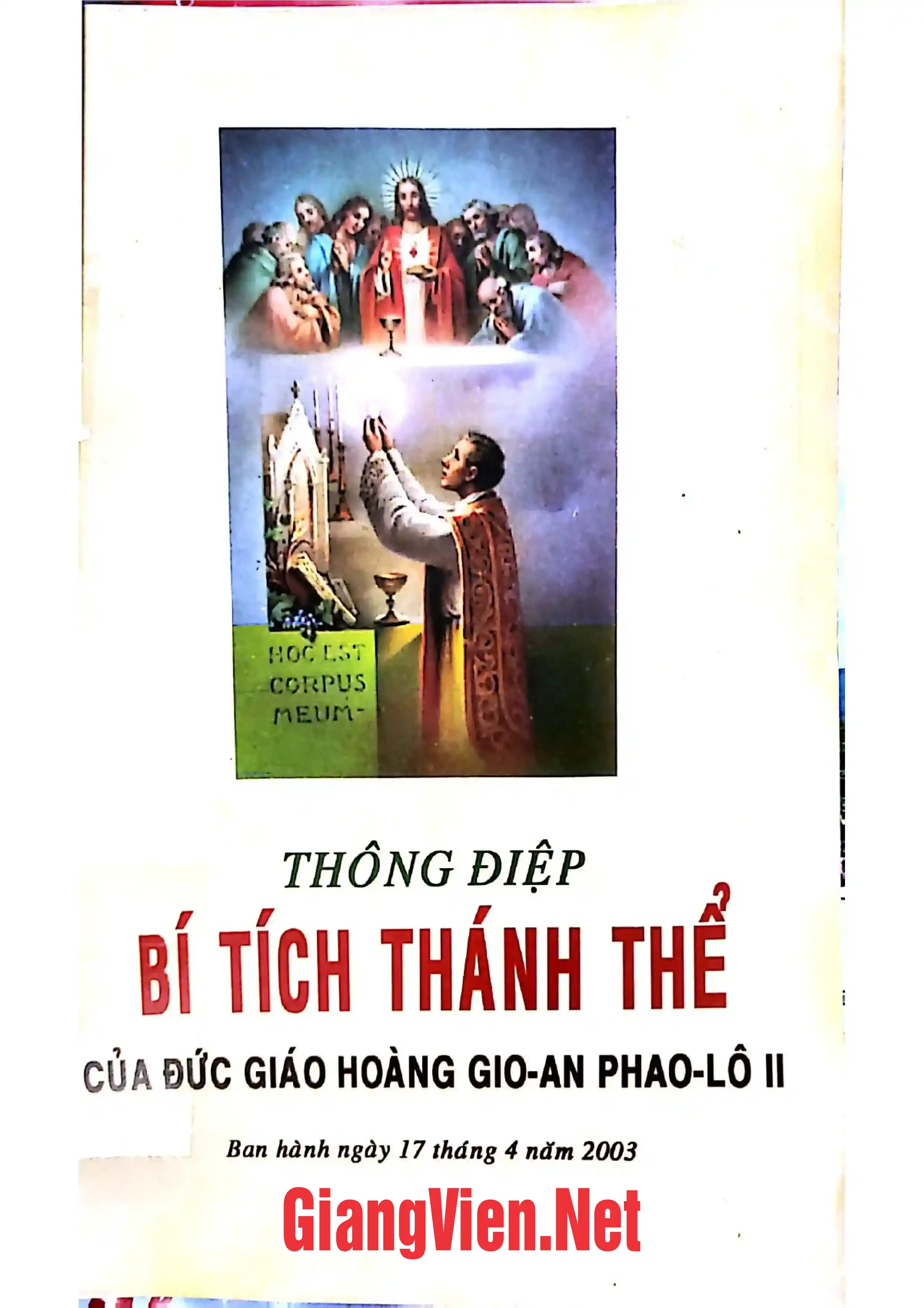 Ảnh bìa của Thông điệp bí tích thánh thể của Đức Giáo hoàng Gioan Phao lô II