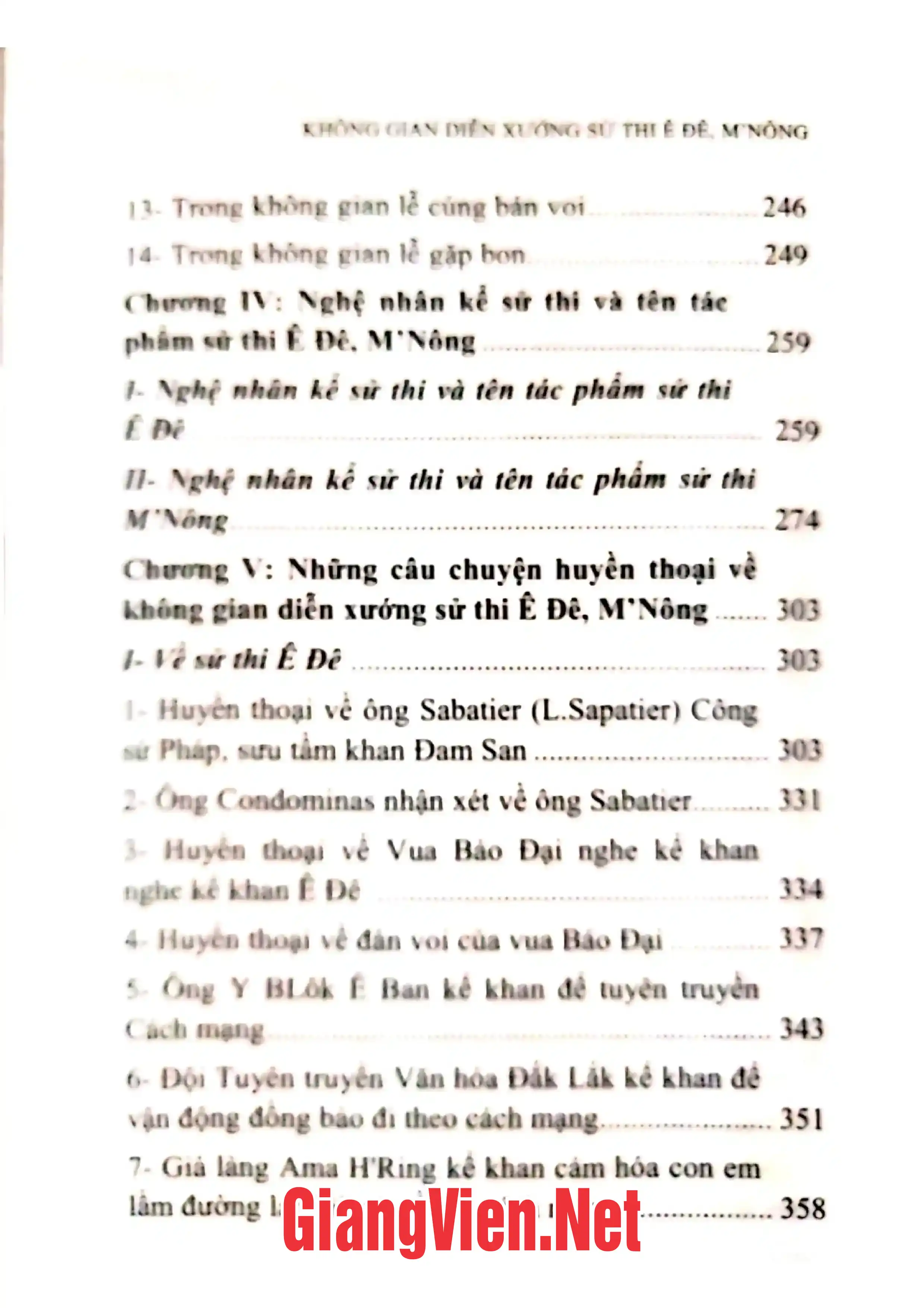 Mục lục chi tiết trang 2 sách Không gian diễn xướng sử thi Ê đê - Mnông