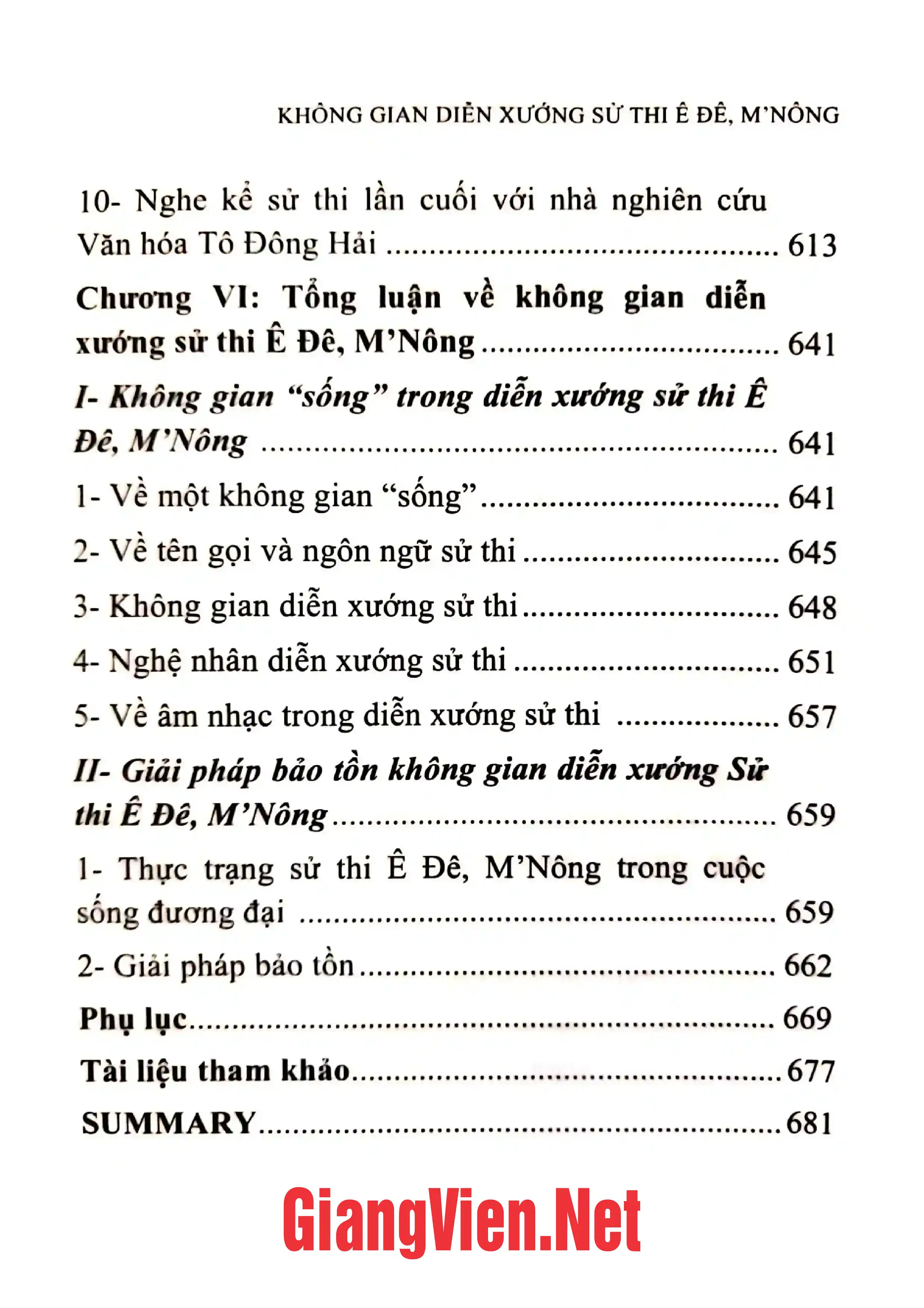 Nội dung trang phụ bản giới thiệu sách Không gian diễn xướng sử thi Ê đê - Mnông