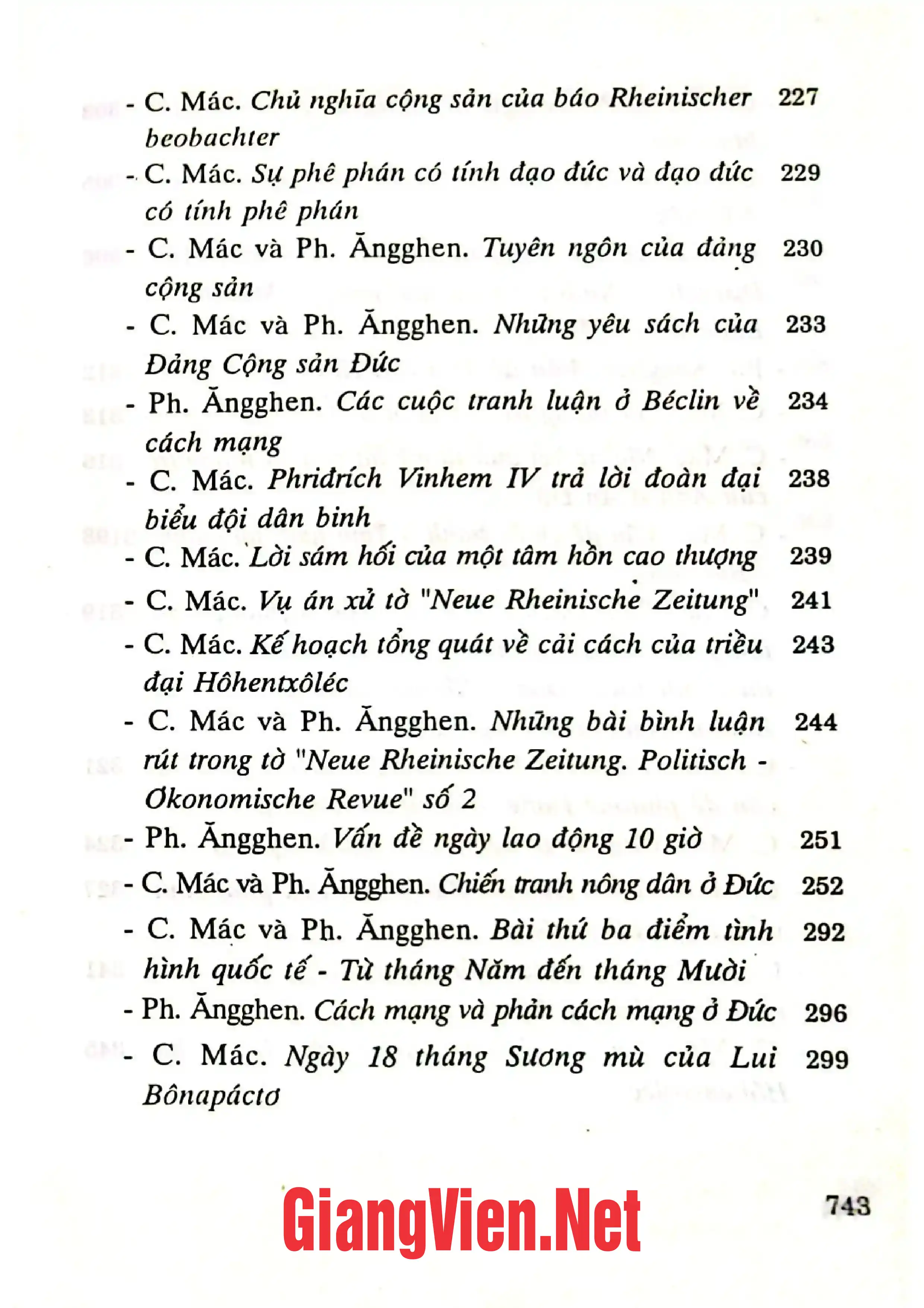 Mục lục chi tiết trang 2 sách C. Mác, Ph. Ăngghen về vấn đề Tôn giáo