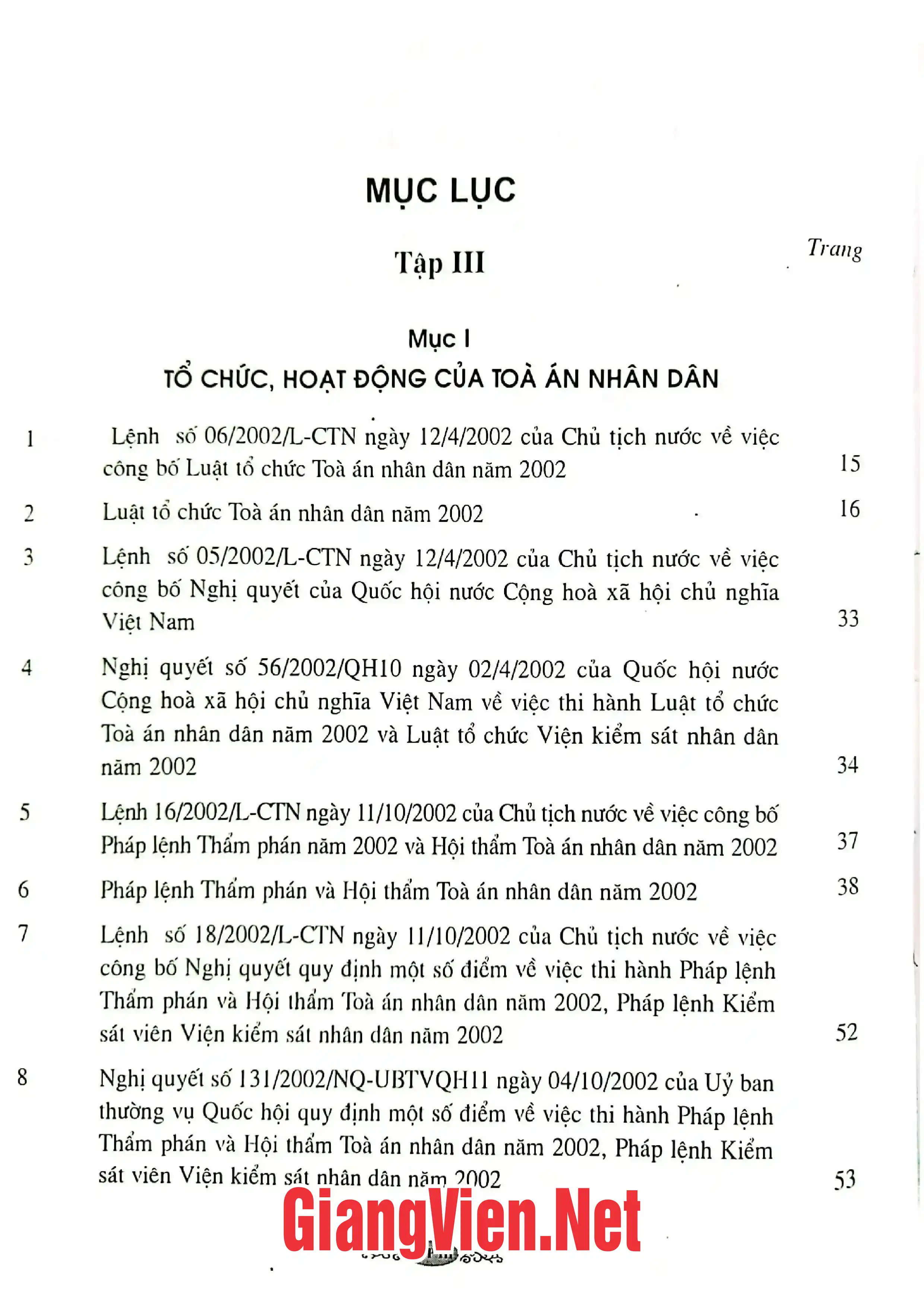 Mục lục chi tiết trang 3 sách Tổ chức, hoạt động của bộ máy nhà nước, nước cộng hoà xã hội chủ nghĩa Việt Nam, Tập 3: Tổ chức, hoạt động của các cơ quan tư pháp