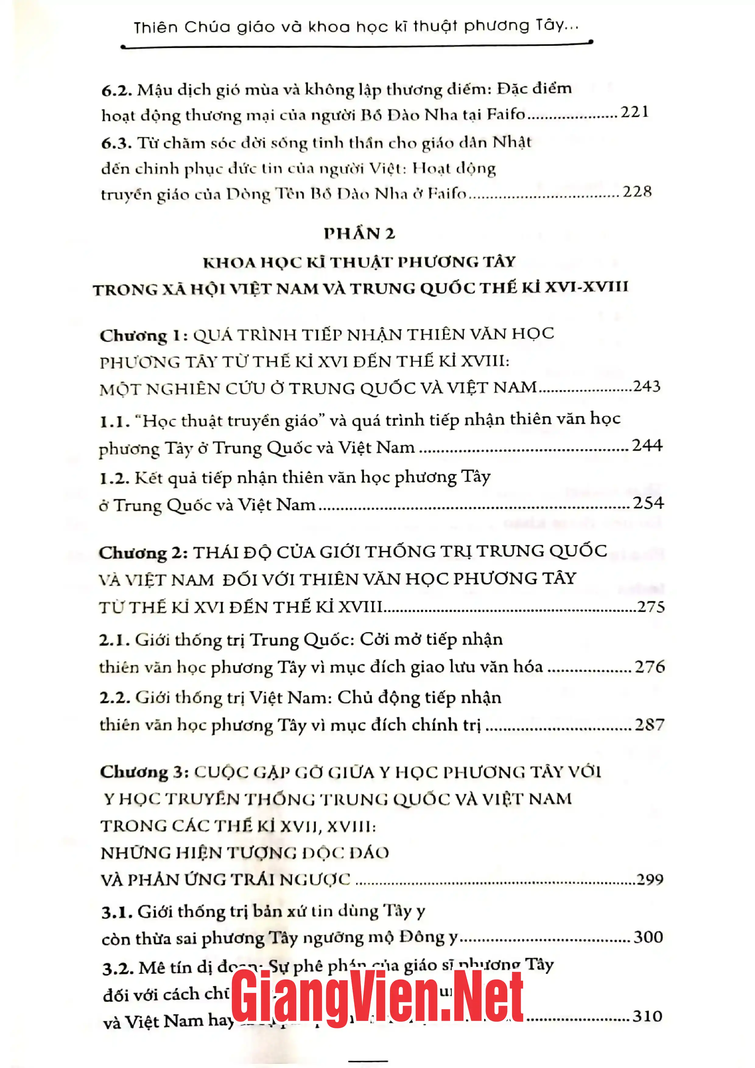 Mục lục chi tiết trang 2 sách Thiên chúa giáo khoa học kỹ thuật phương Tây trong xã hội Việt Nam, Trung Quốc thế kỷ XVI - XVIII