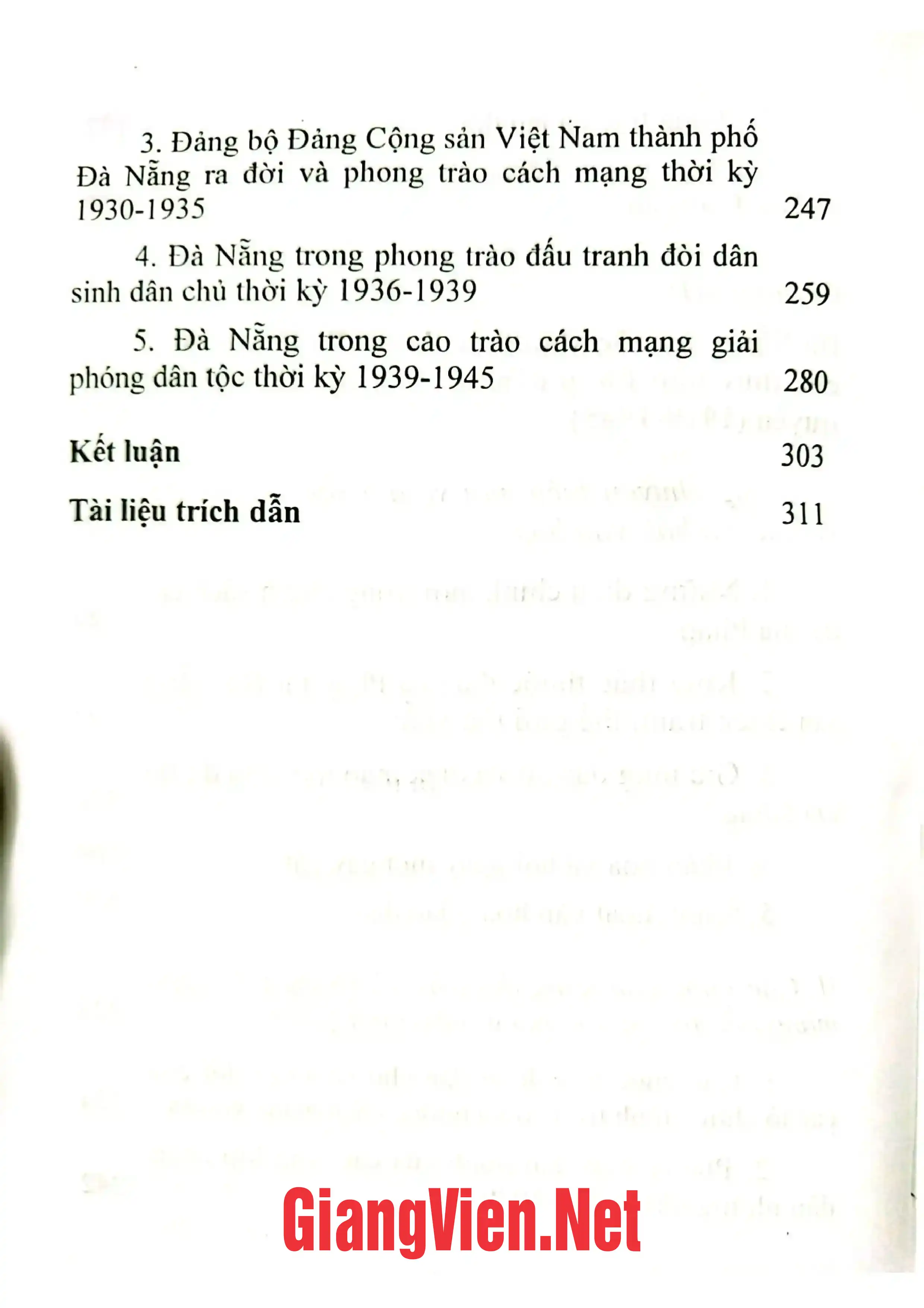Mục lục chi tiết trang 3 sách Lịch sử Đà Nẵng 1858-1945