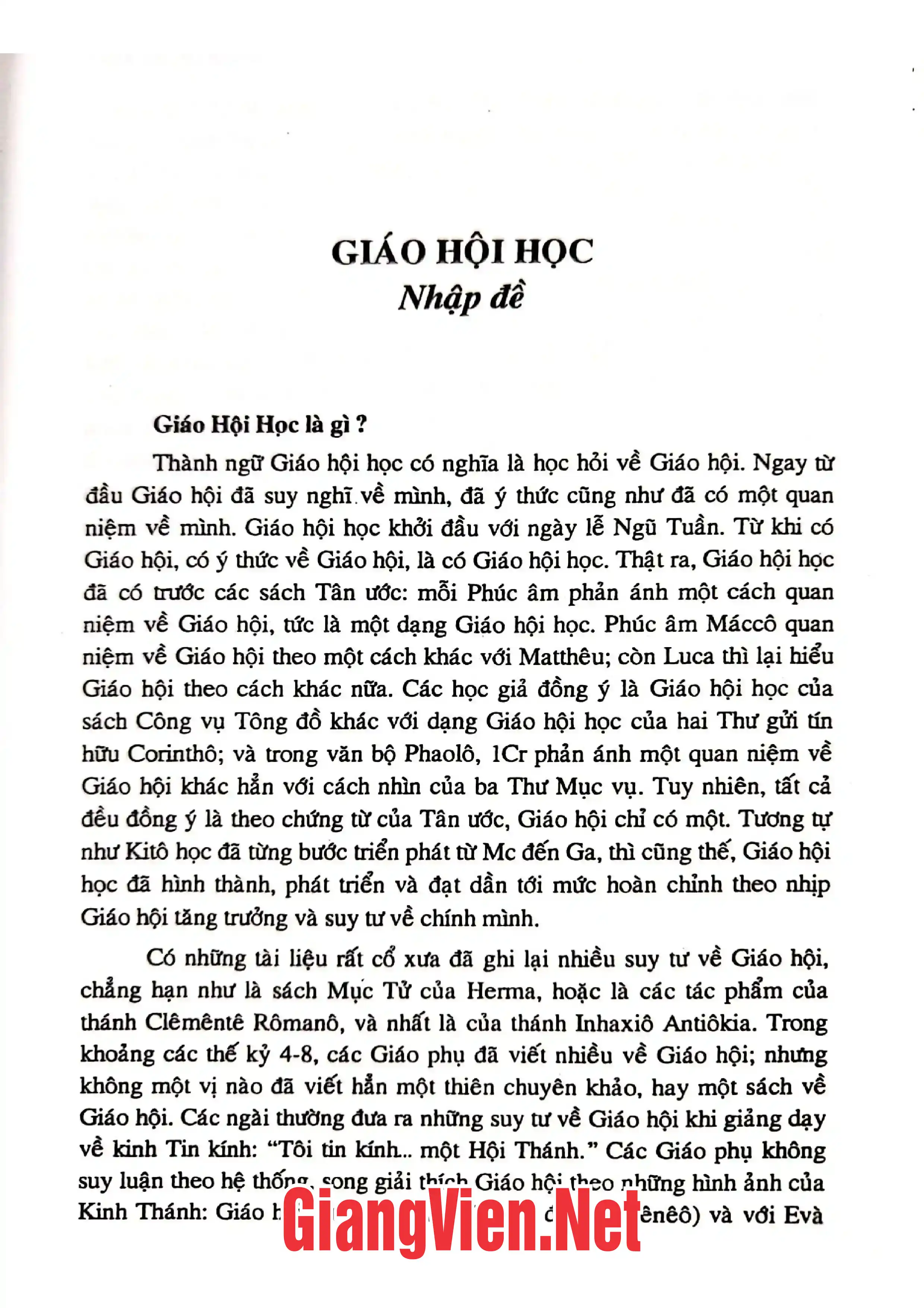 Mục lục chi tiết trang 1 sách Giáo hội học thần học tín lý 3