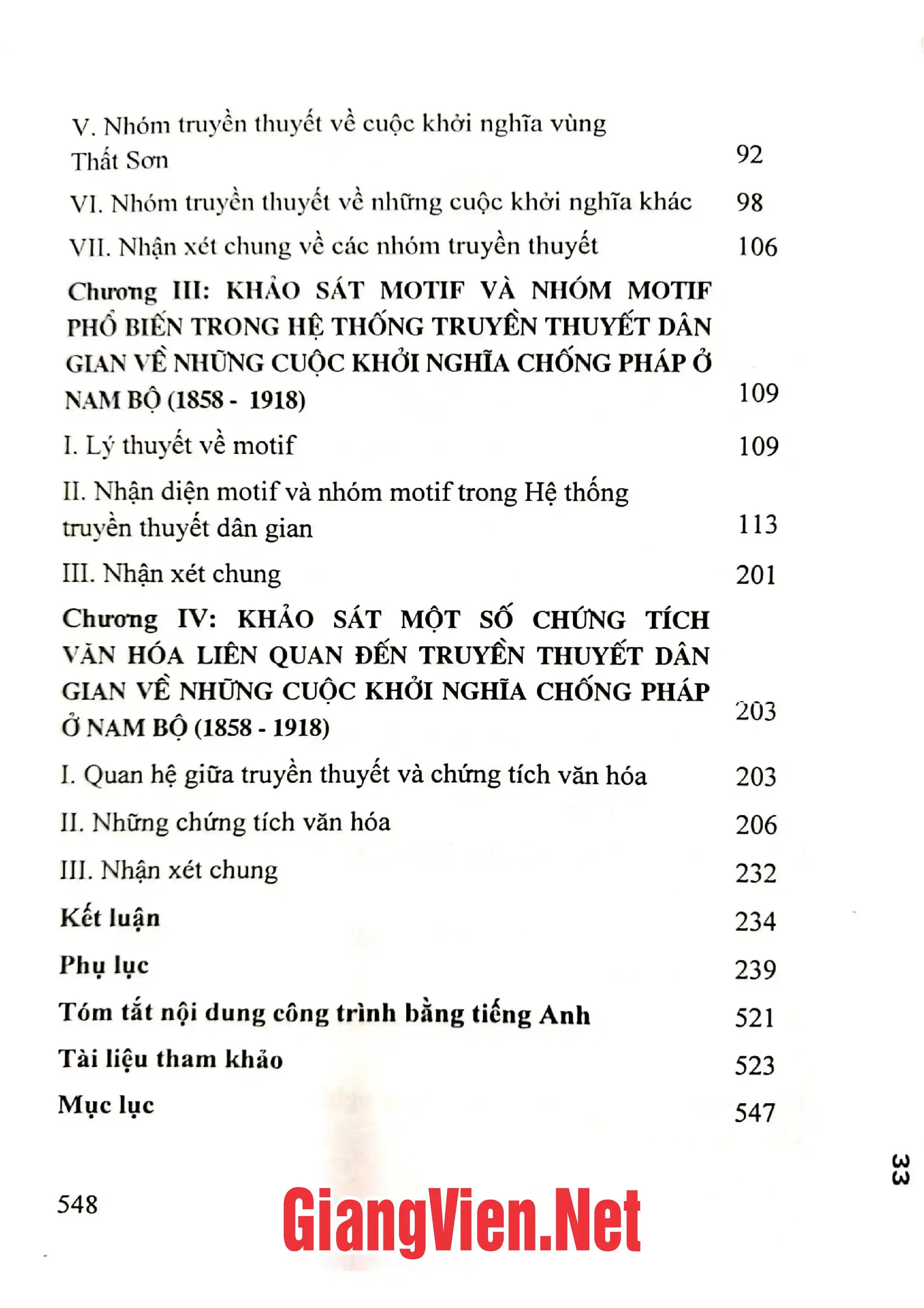 Mục lục chi tiết trang 1 sách Truyền thuyết dân gian về những cuộc khởi nghĩa chống Pháp ở Nam Bộ 1858 - 1918