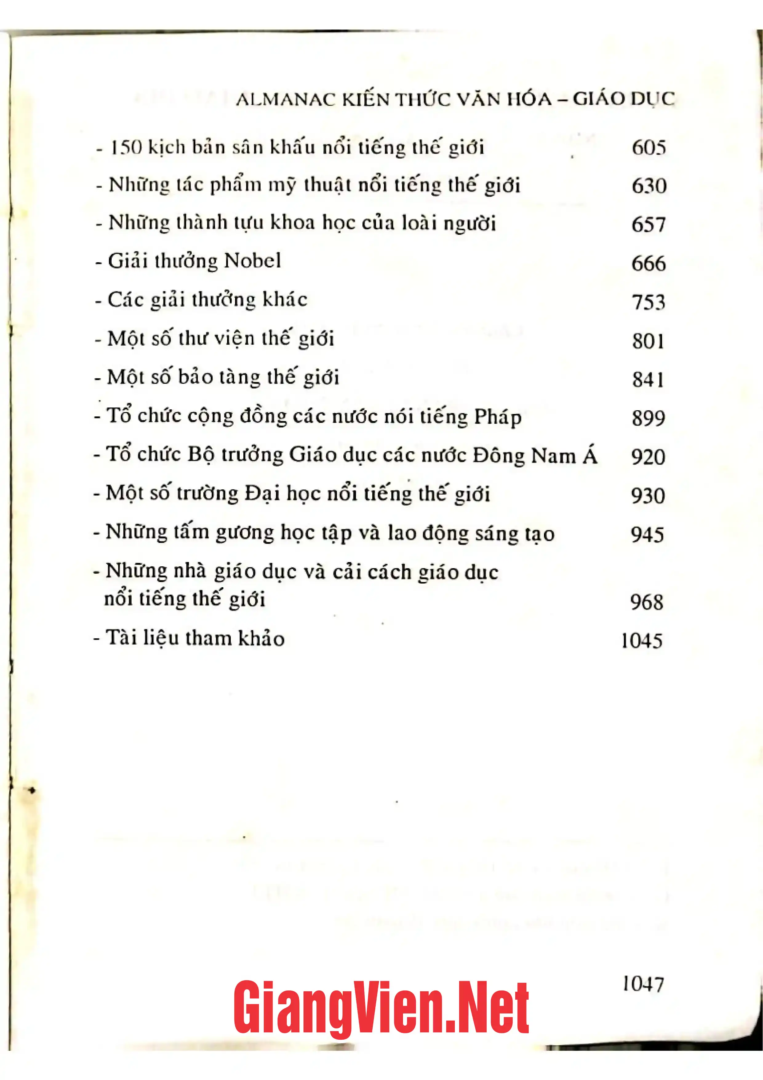 Mục lục chi tiết trang 1 sách Almanac kiến thức văn hóa -giáo dục
