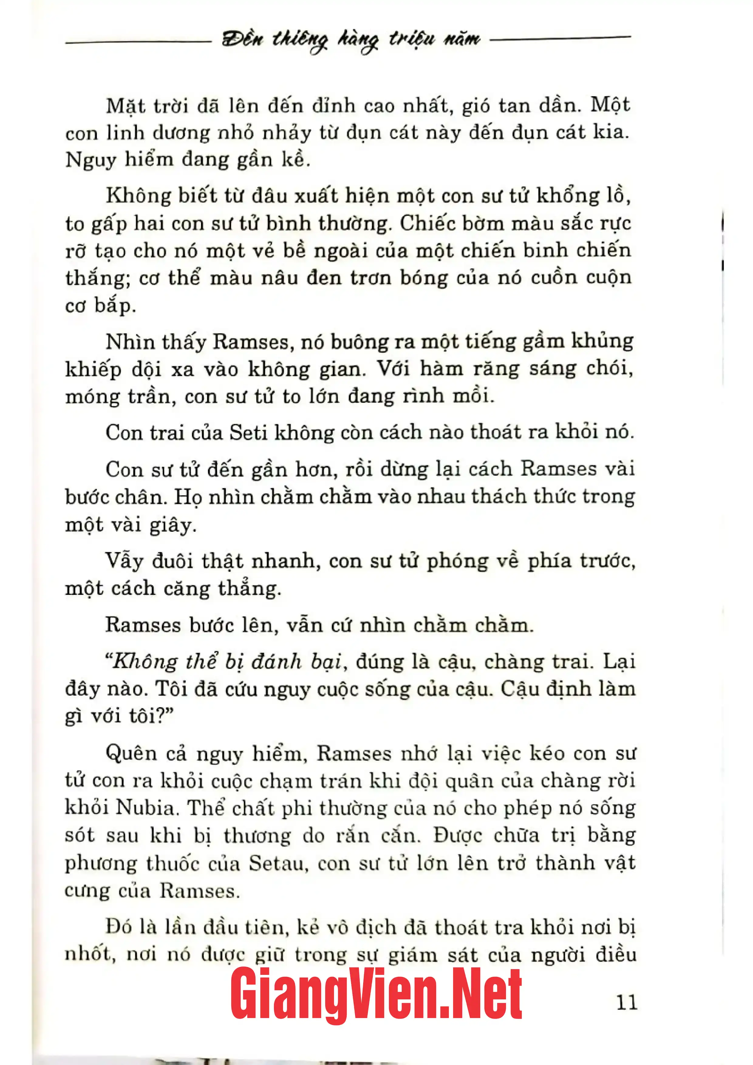 Nội dung trang phụ bản giới thiệu sách Ramses đền thiêng hàng triệu năm