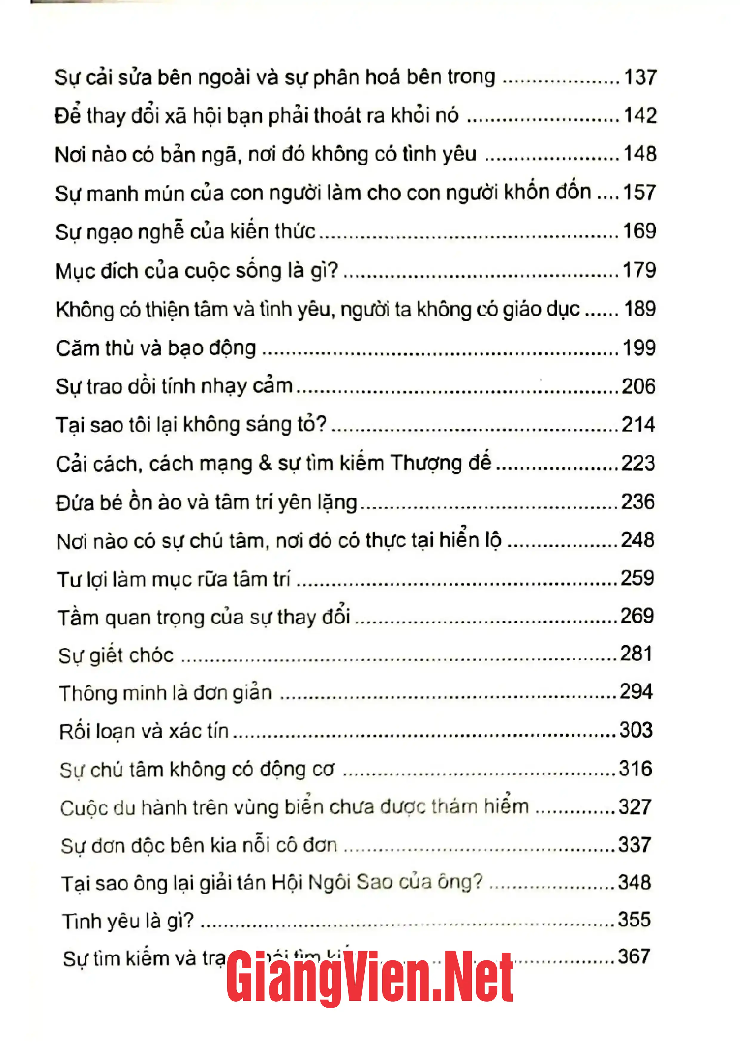 Mục lục chi tiết trang 1 sách Đường vào hiện sinh