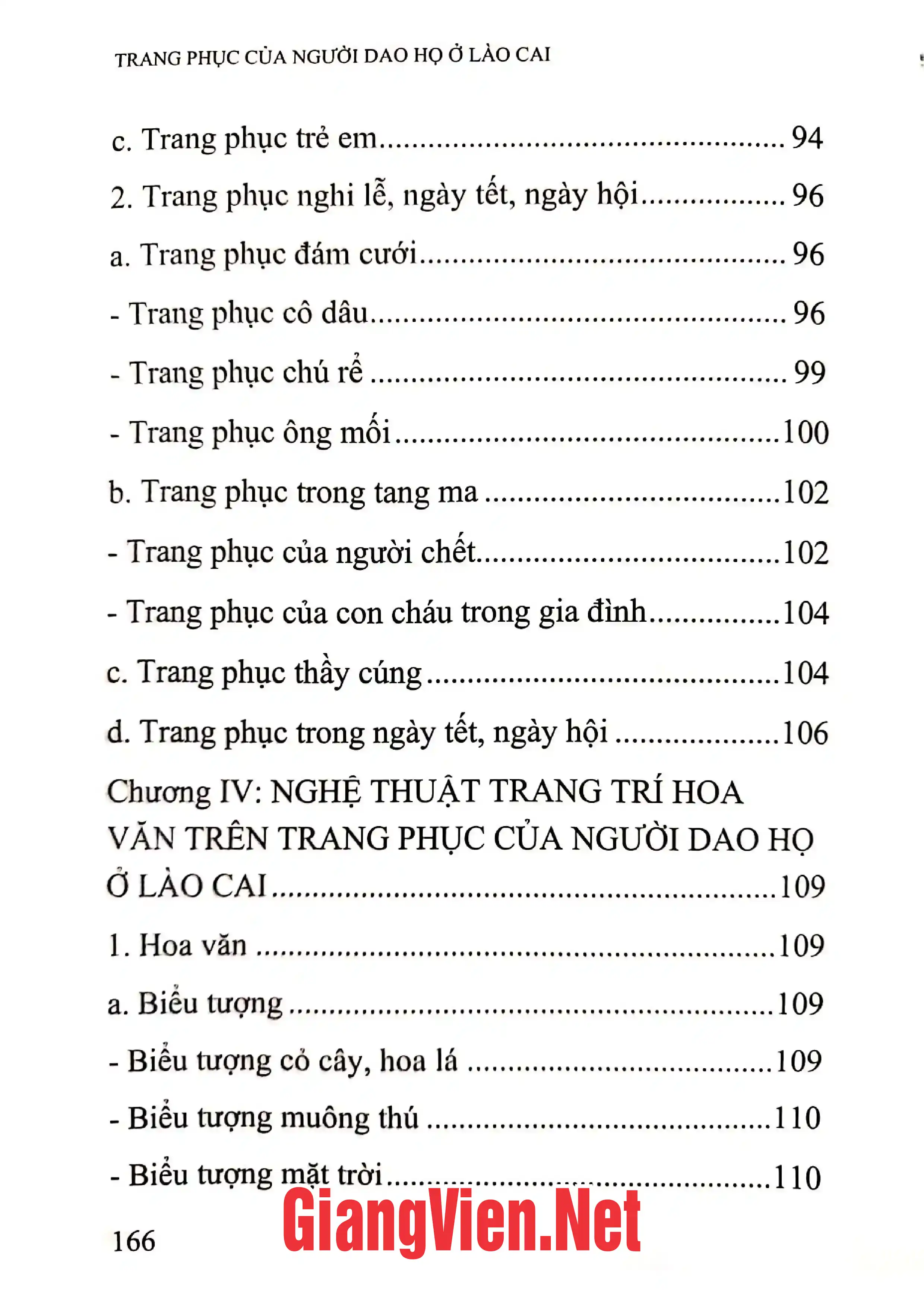 Mục lục chi tiết trang 3 sách Trang phục của người Dao Họ ở Lào Cai