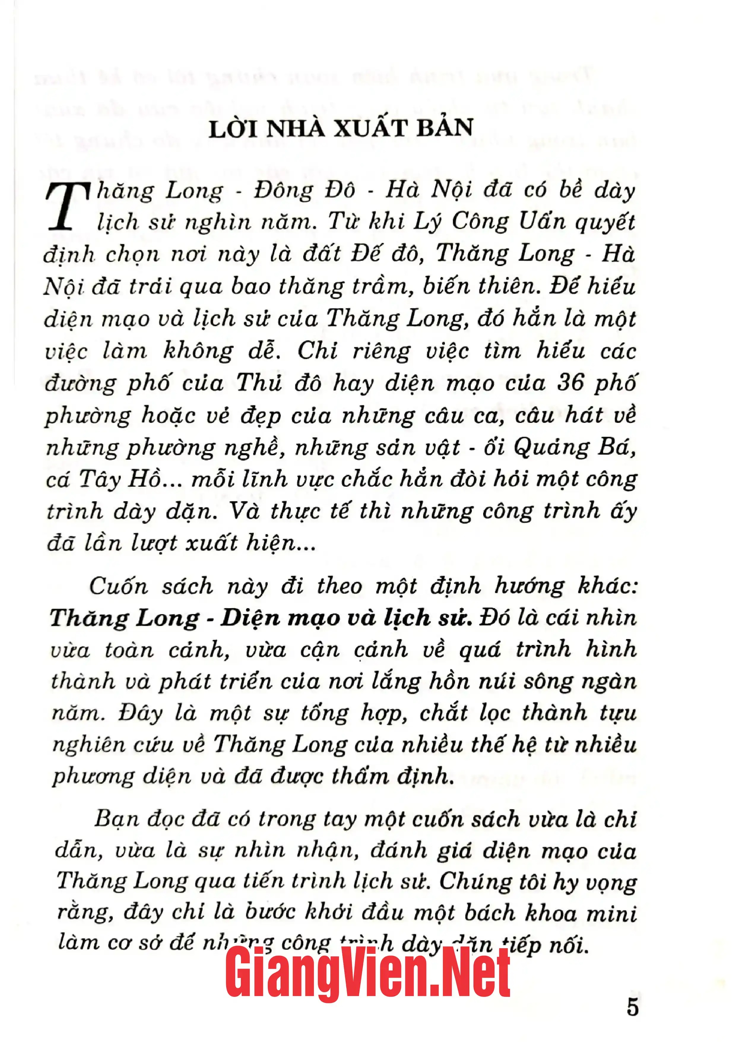 Mục lục chi tiết trang 1 sách Thăng Long diện mạo và lịch sử