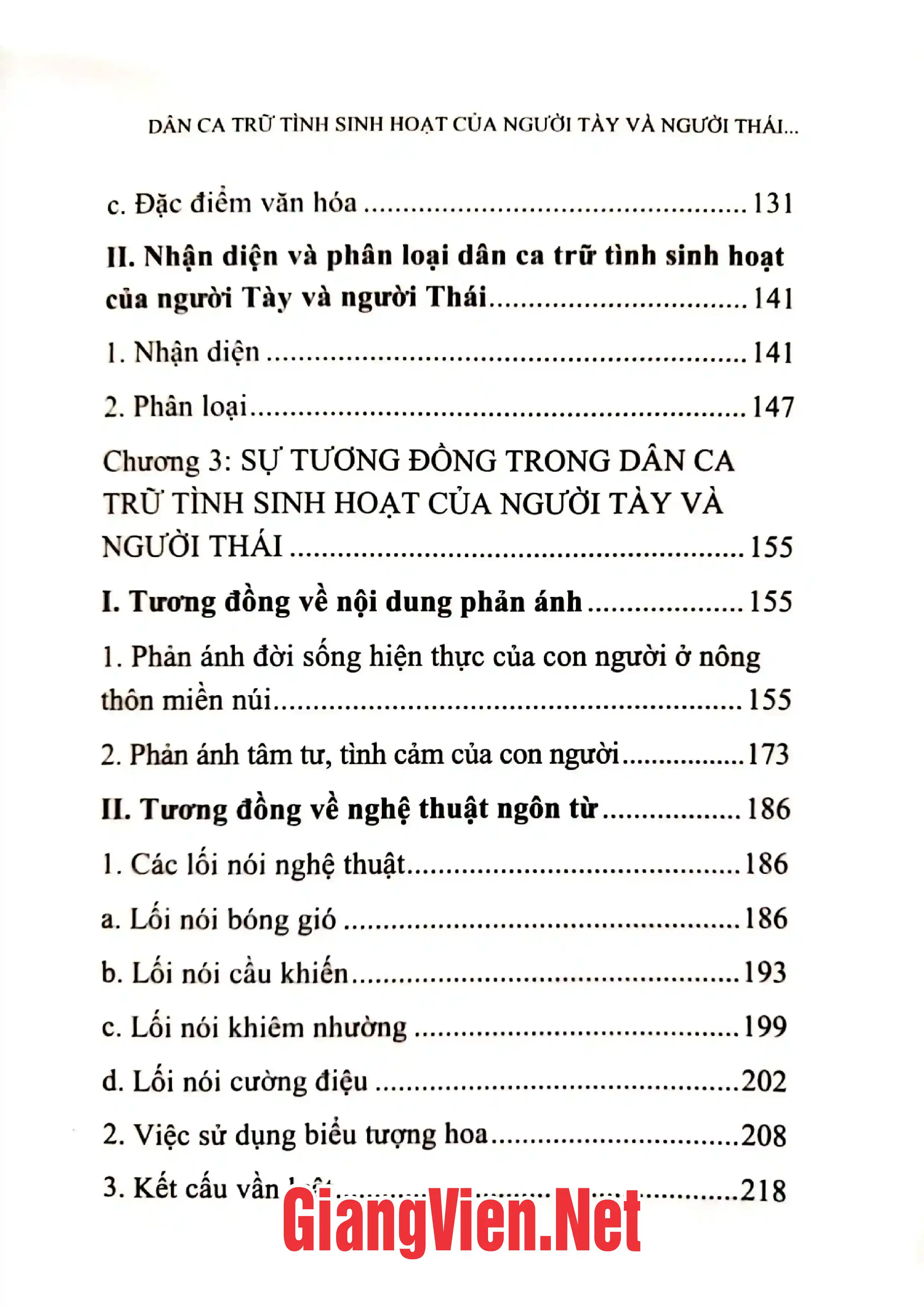 Mục lục chi tiết trang 2 sách Dân ca trữ tình sinh hoạt của người Tày và người Thái sự tương đồng và khác biệt.