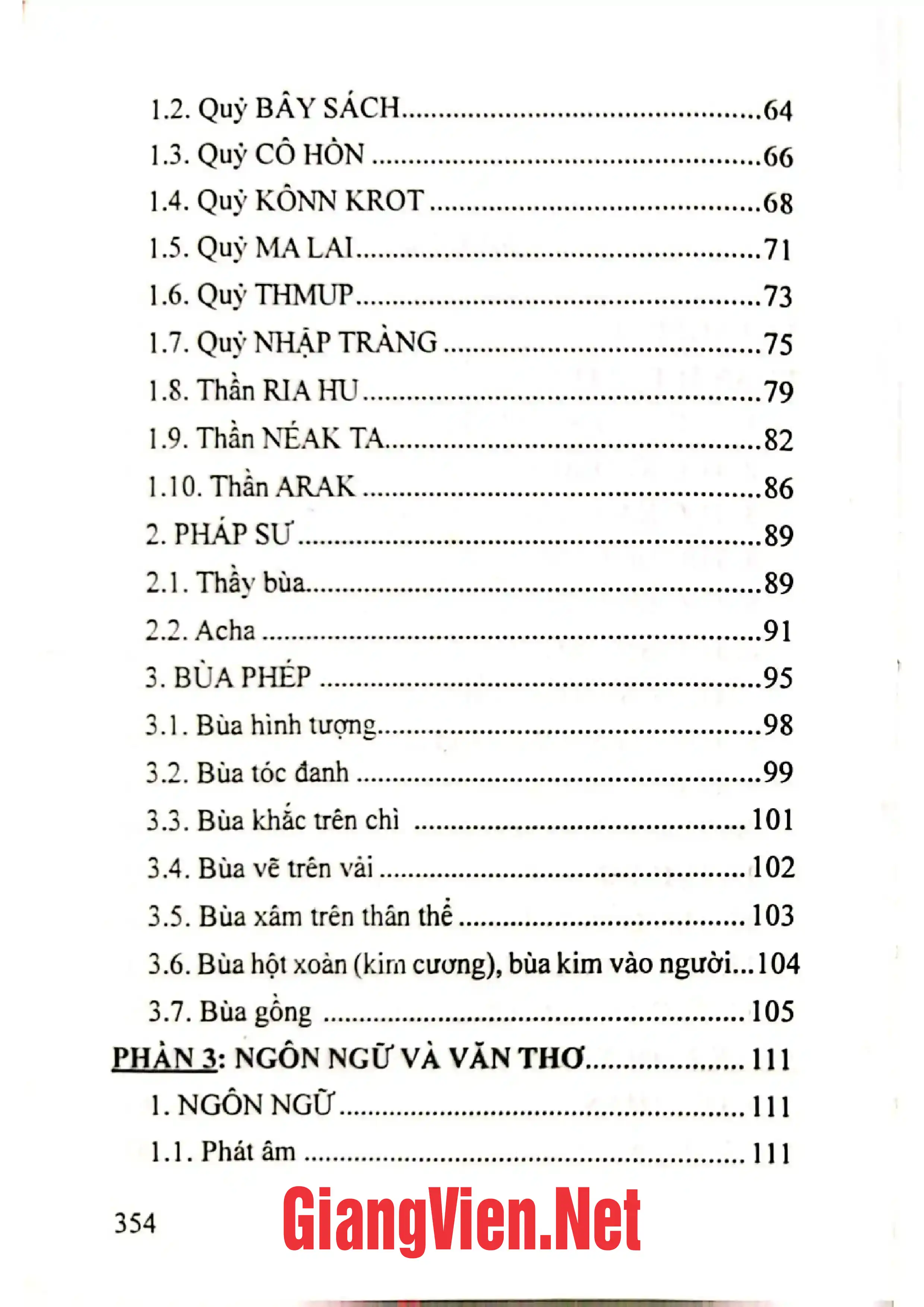 Mục lục chi tiết trang 1 sách Vài nét về văn hóa dân gian của người Khmer