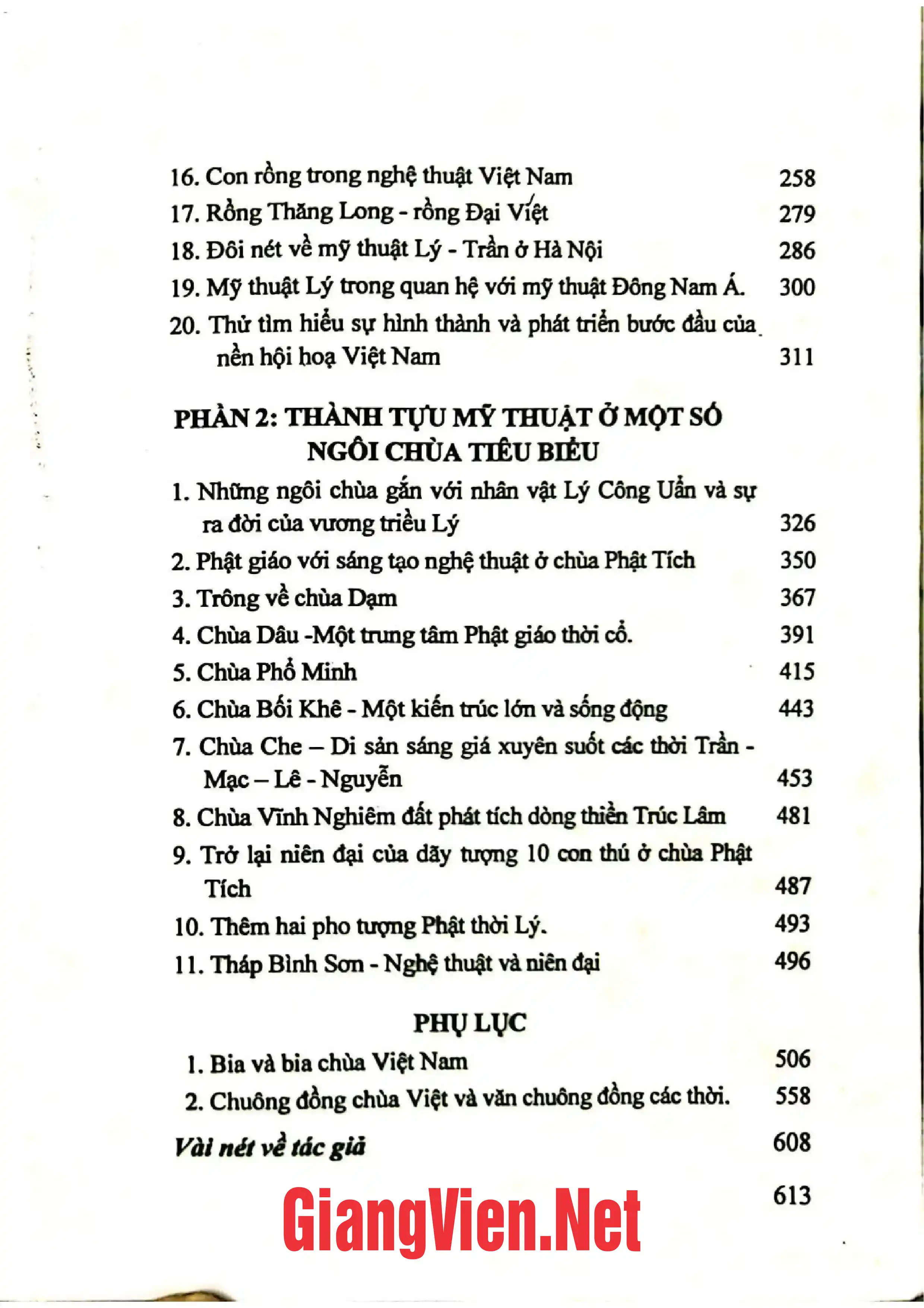 Mục lục chi tiết trang 1 sách Mỹ thuật Lý Trần, mỹ thuật Phật giáo