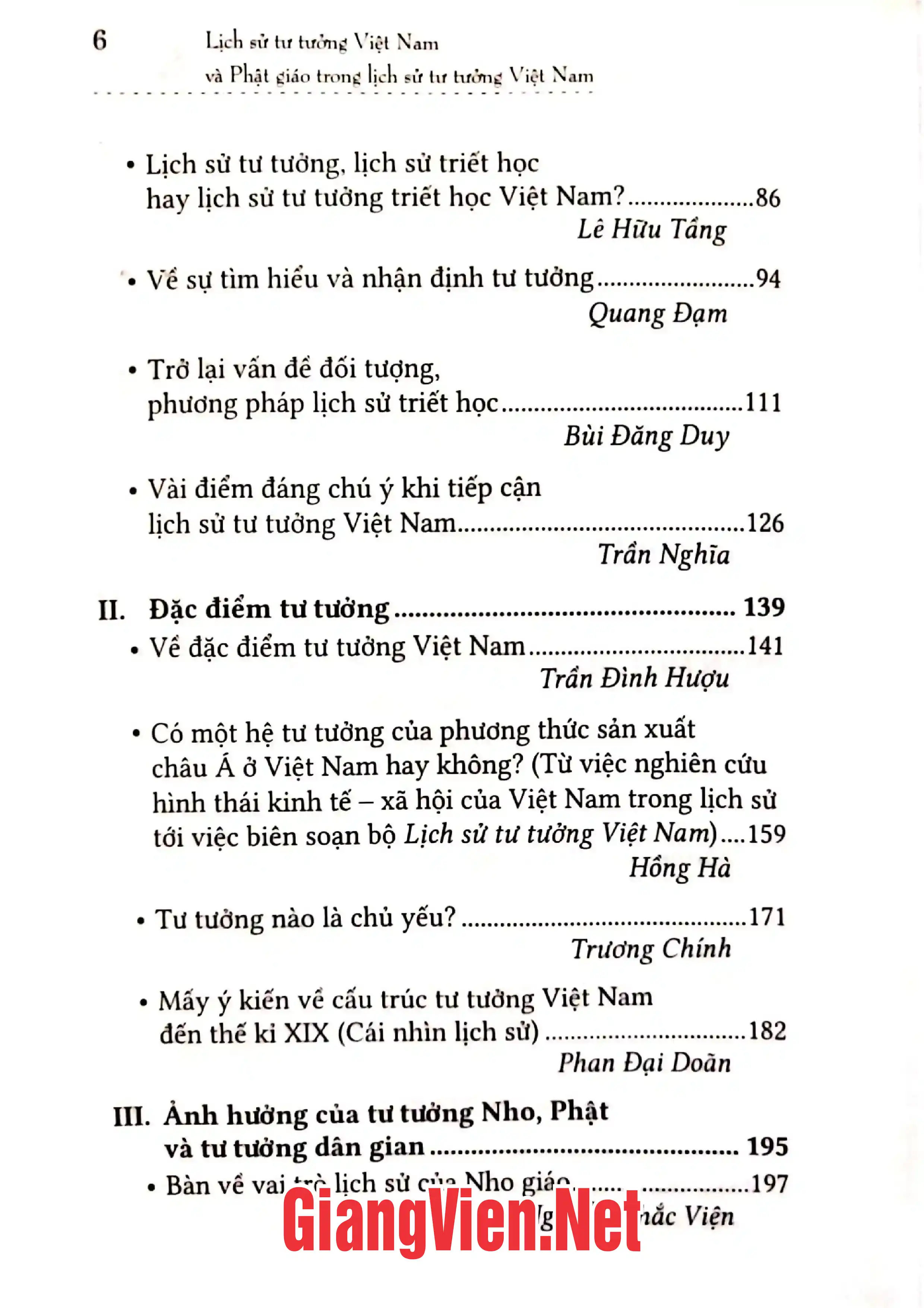 Mục lục chi tiết trang 1 sách Lịch sử tư tưởng Việt Nam và Phật giáo trong lịch sử tư tưởng Việt Nam
