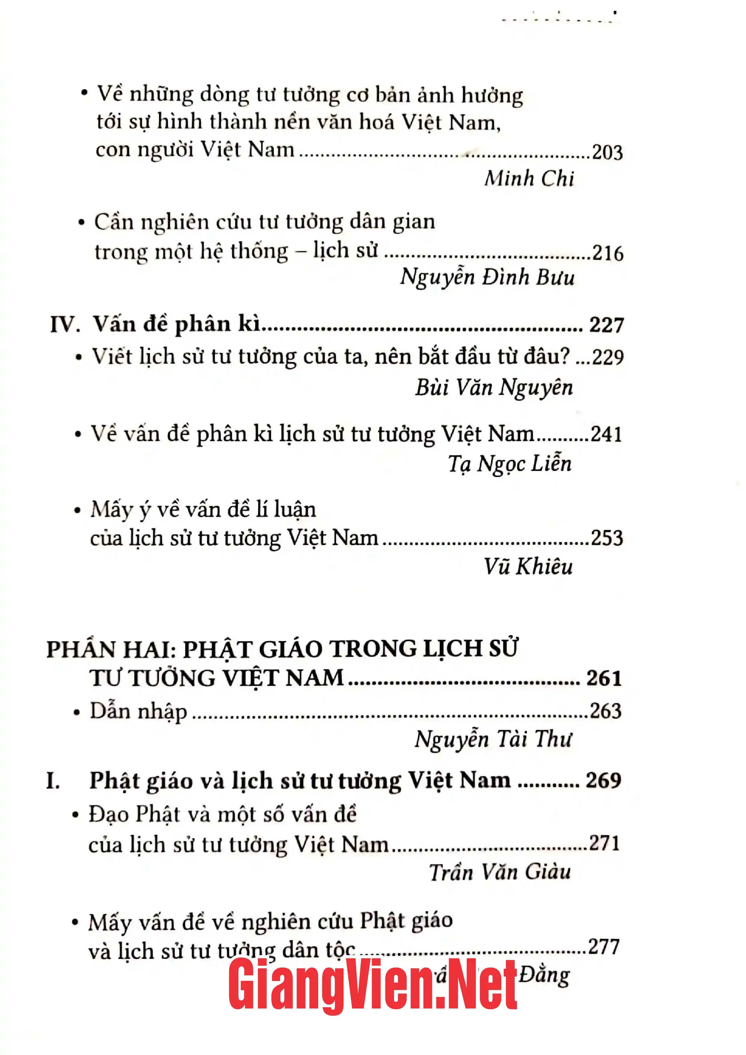 Mục lục chi tiết trang 2 sách Lịch sử tư tưởng Việt Nam và Phật giáo trong lịch sử tư tưởng Việt Nam