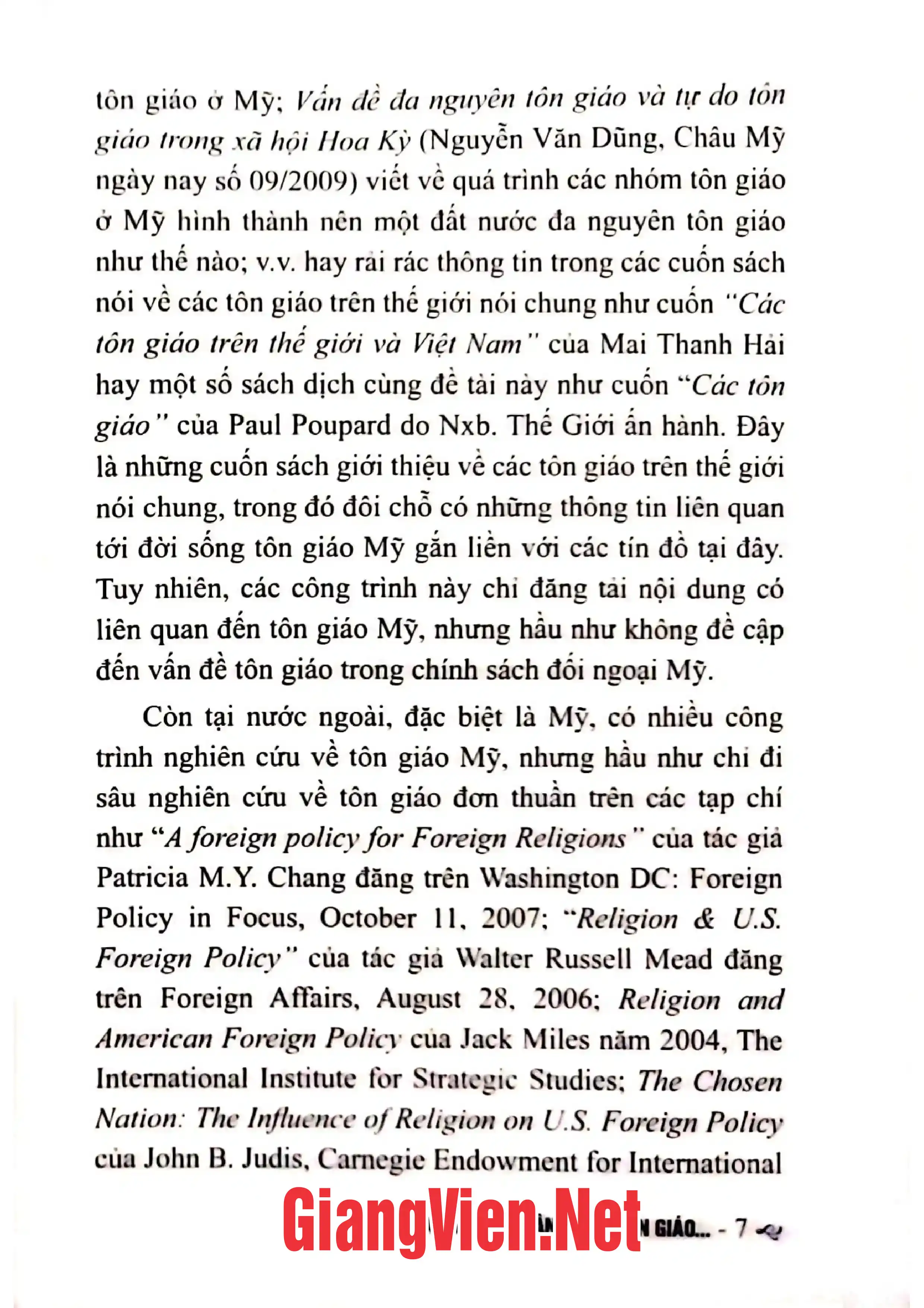 Nội dung trang phụ bản giới thiệu sách Tôn giáo Mỹ và việc sử dụng vấn đề tôn giáo trong chính sách đối ngoại Mỹ thời kỳ sau chiến tranh lạnh