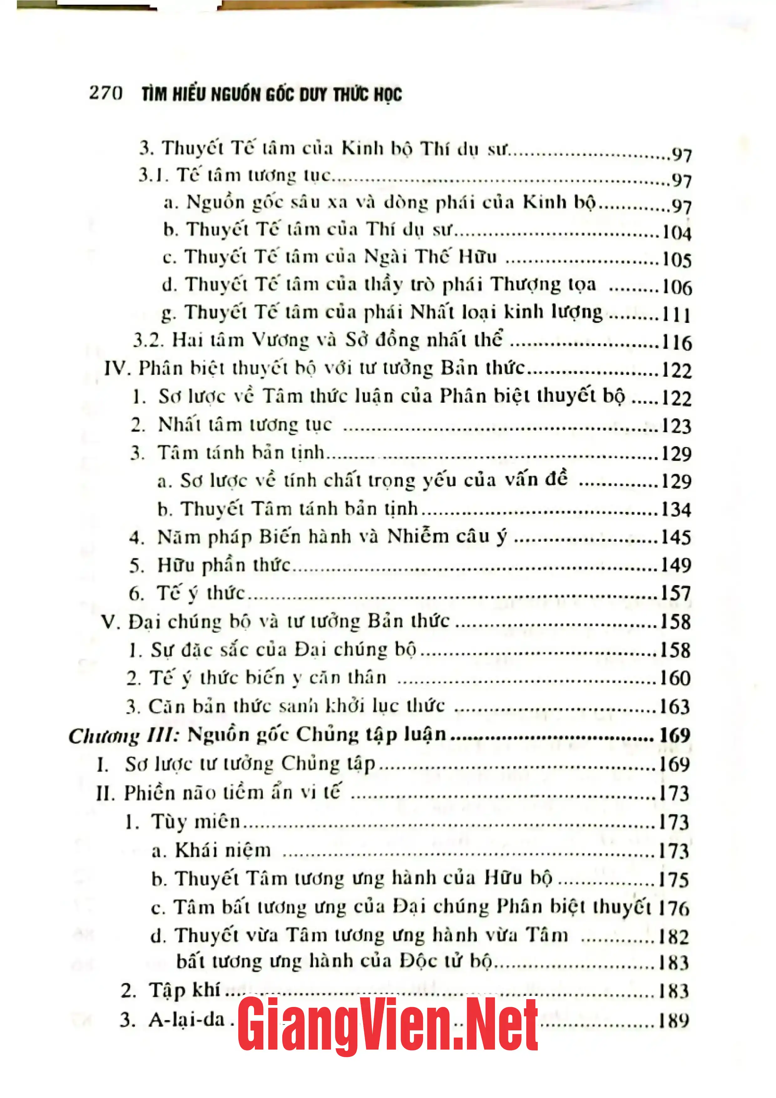 Mục lục chi tiết trang 1 sách Tìm hiểu nguồn gốc Duy Thức Học