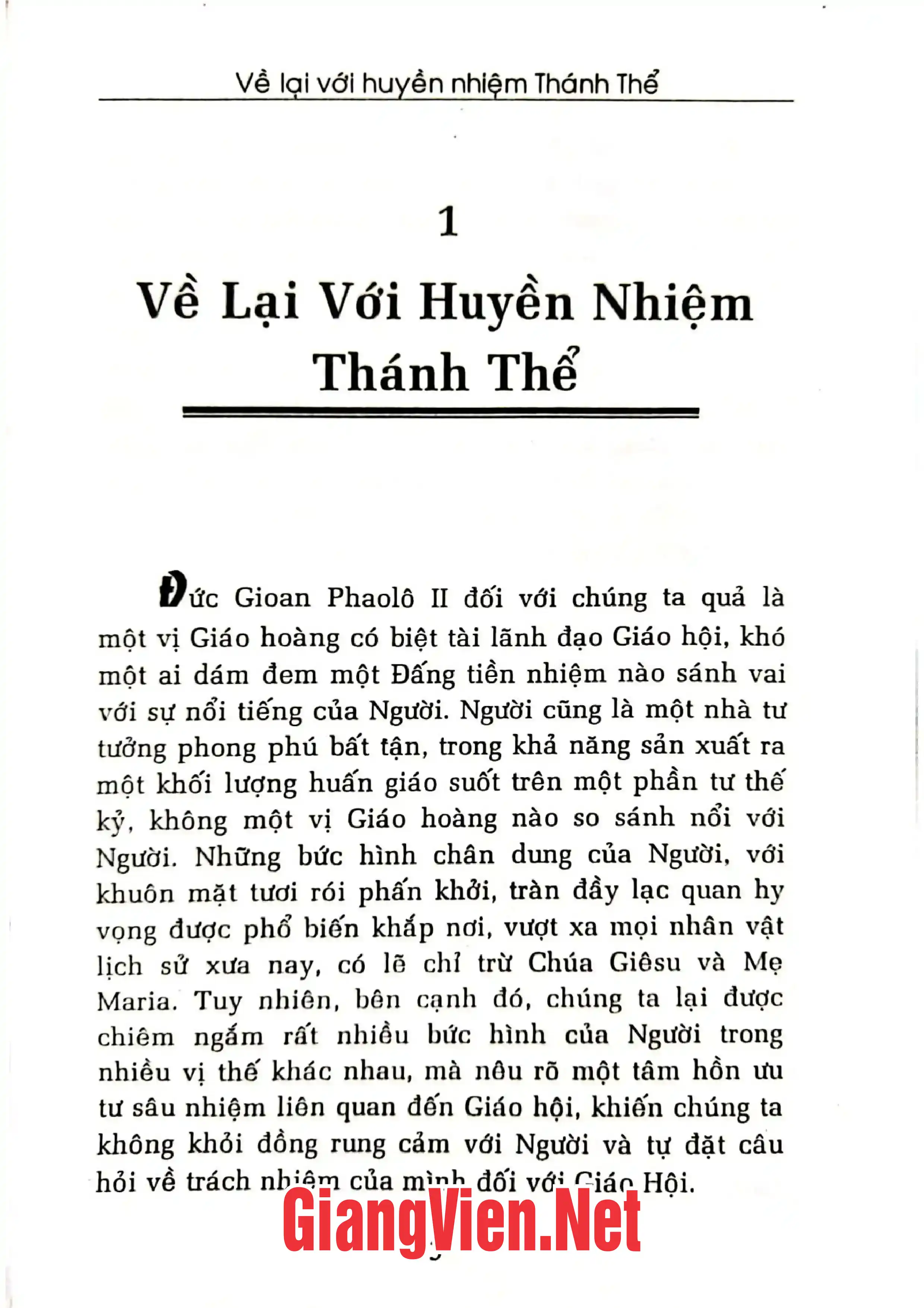 Mục lục chi tiết trang 1 sách Về lại với huyền nhiệm thánh thể