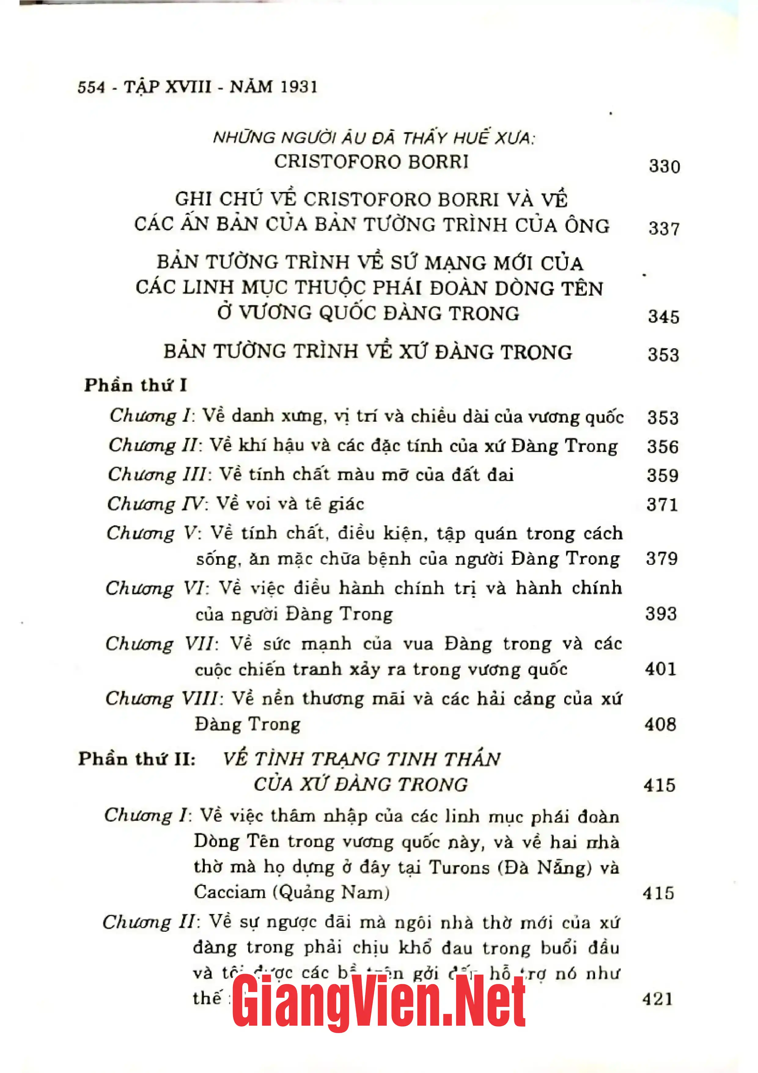 Mục lục chi tiết trang 1 sách Những người bạn cố đô Huế, Tập 18: 1931
