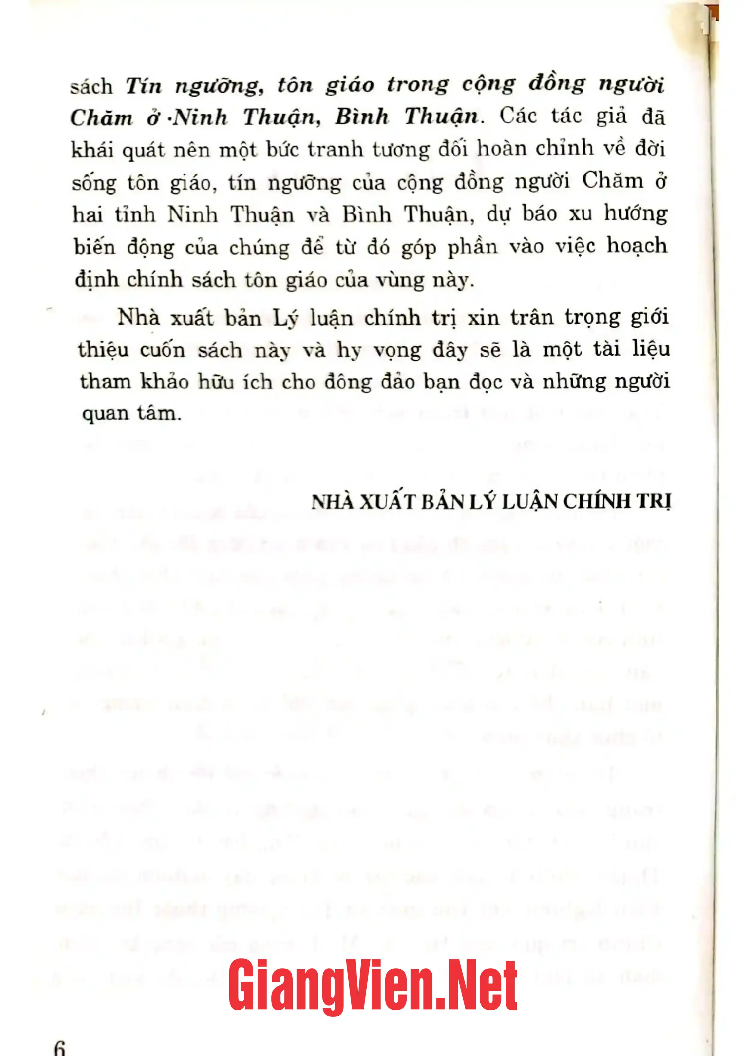 Mục lục chi tiết trang 3 sách Tín ngưỡng, tôn giáo trong cộng đồng người Chăm ở Ninh Thuận, Bình Thuận