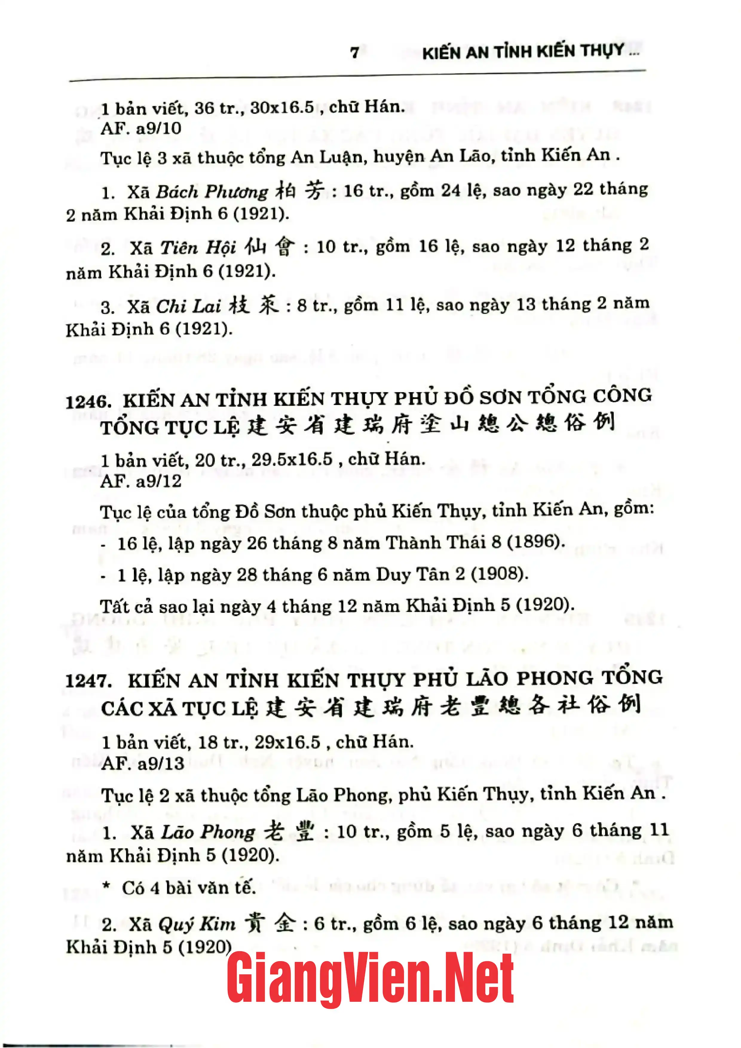 Nội dung mục lục và hình ảnh sách Di sản Hán Nôm Việt Nam, Thư mục đề yếu: Bổ di I-quyển hạ Tục lệ, địa bạ, cổ chỉ, xã chí - Trang 6