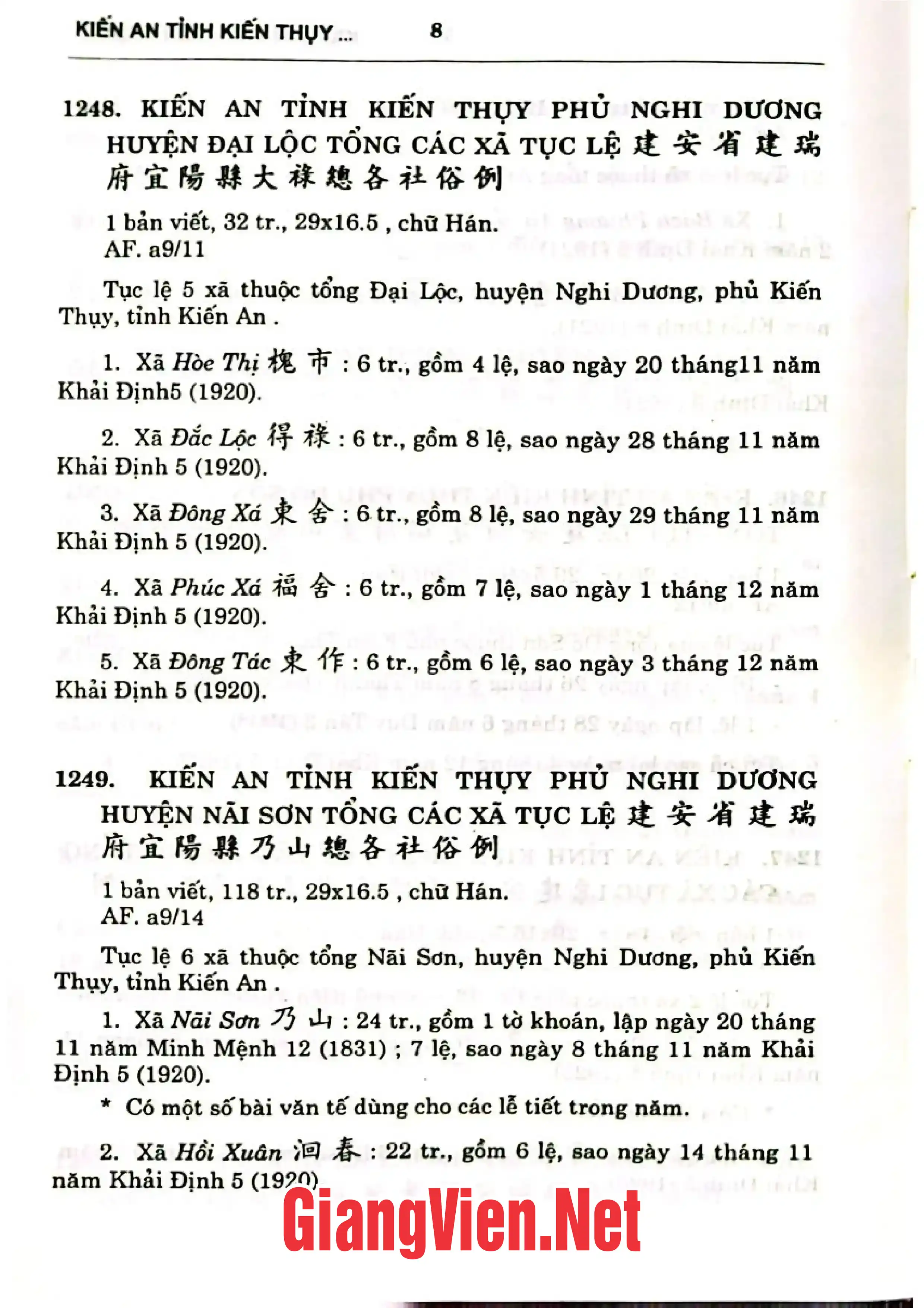 Nội dung mục lục và hình ảnh sách Di sản Hán Nôm Việt Nam, Thư mục đề yếu: Bổ di I-quyển hạ Tục lệ, địa bạ, cổ chỉ, xã chí - Trang 7