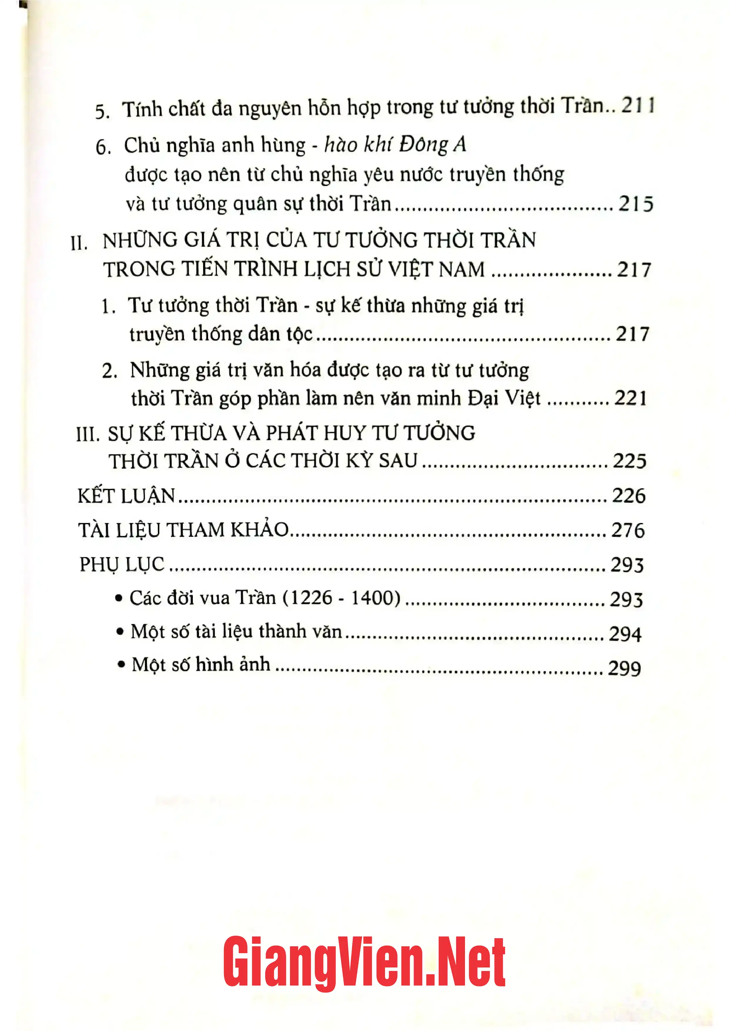 Mục lục chi tiết trang 2 sách Tư tưởng Việt Nam thời Trần