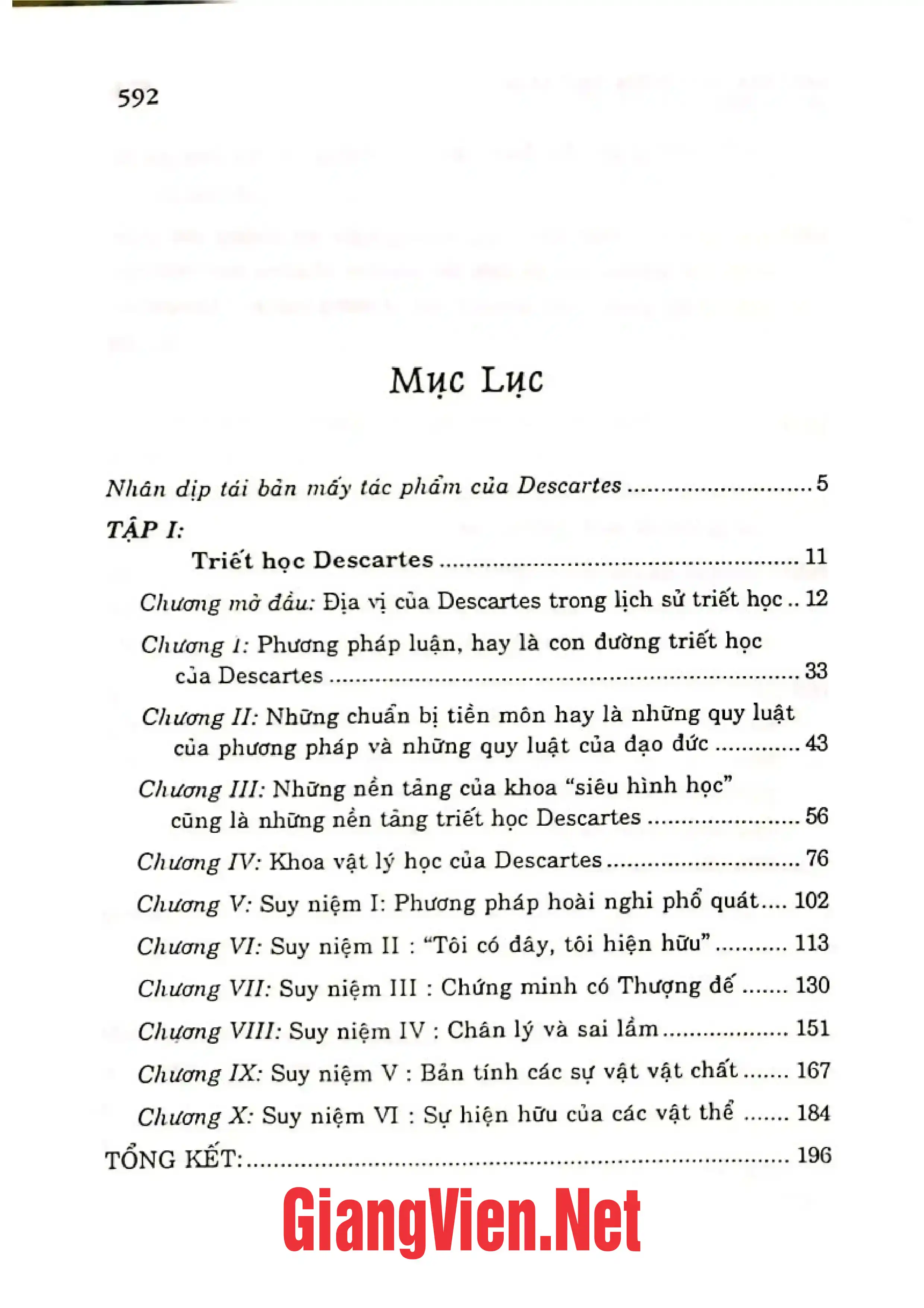 Trang bìa chính thức sách Triết học Descartes