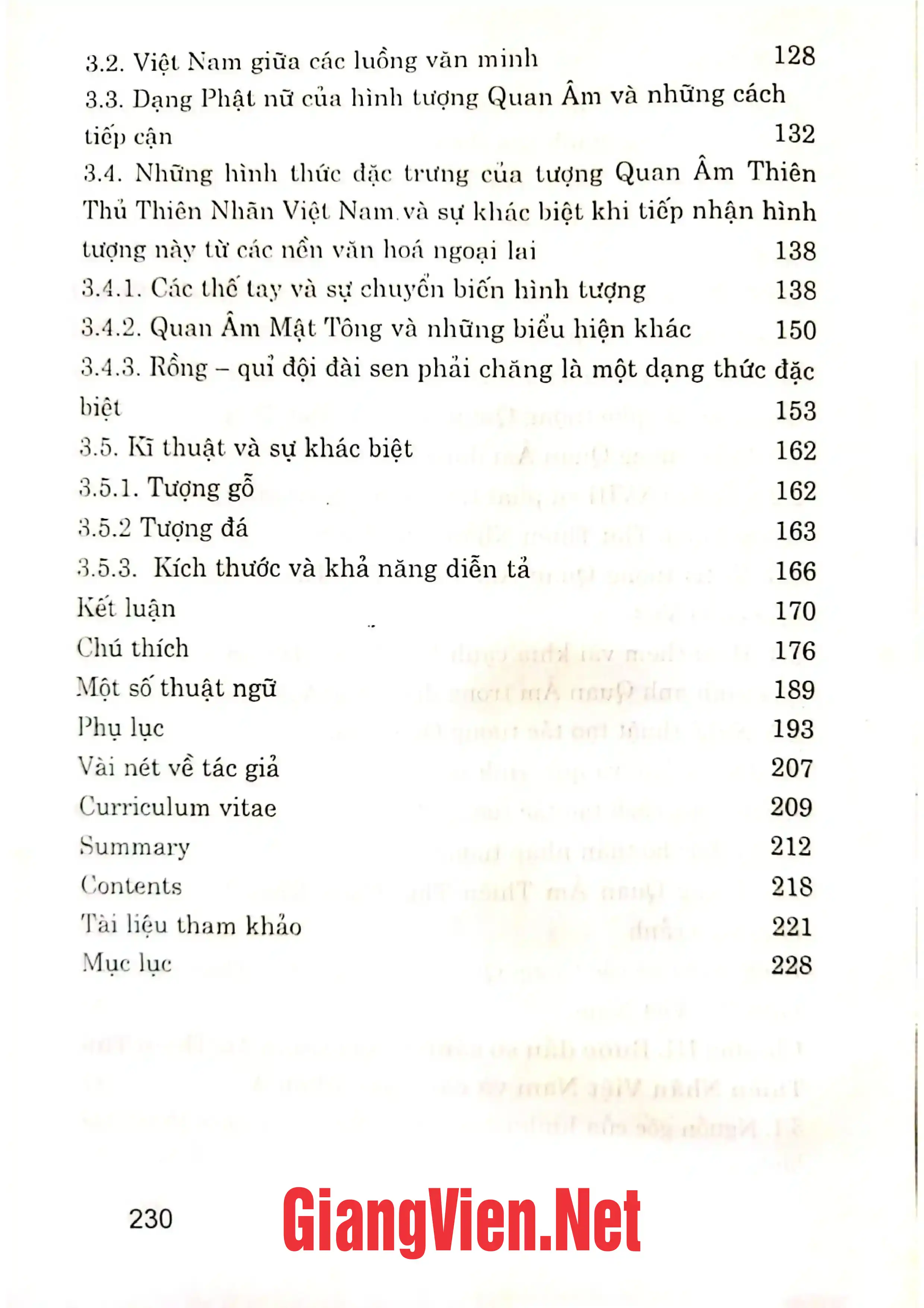 Mục lục chi tiết trang 2 sách Hình tượng Quan âm thiên thủ thiên nhãn ở Việt Nam