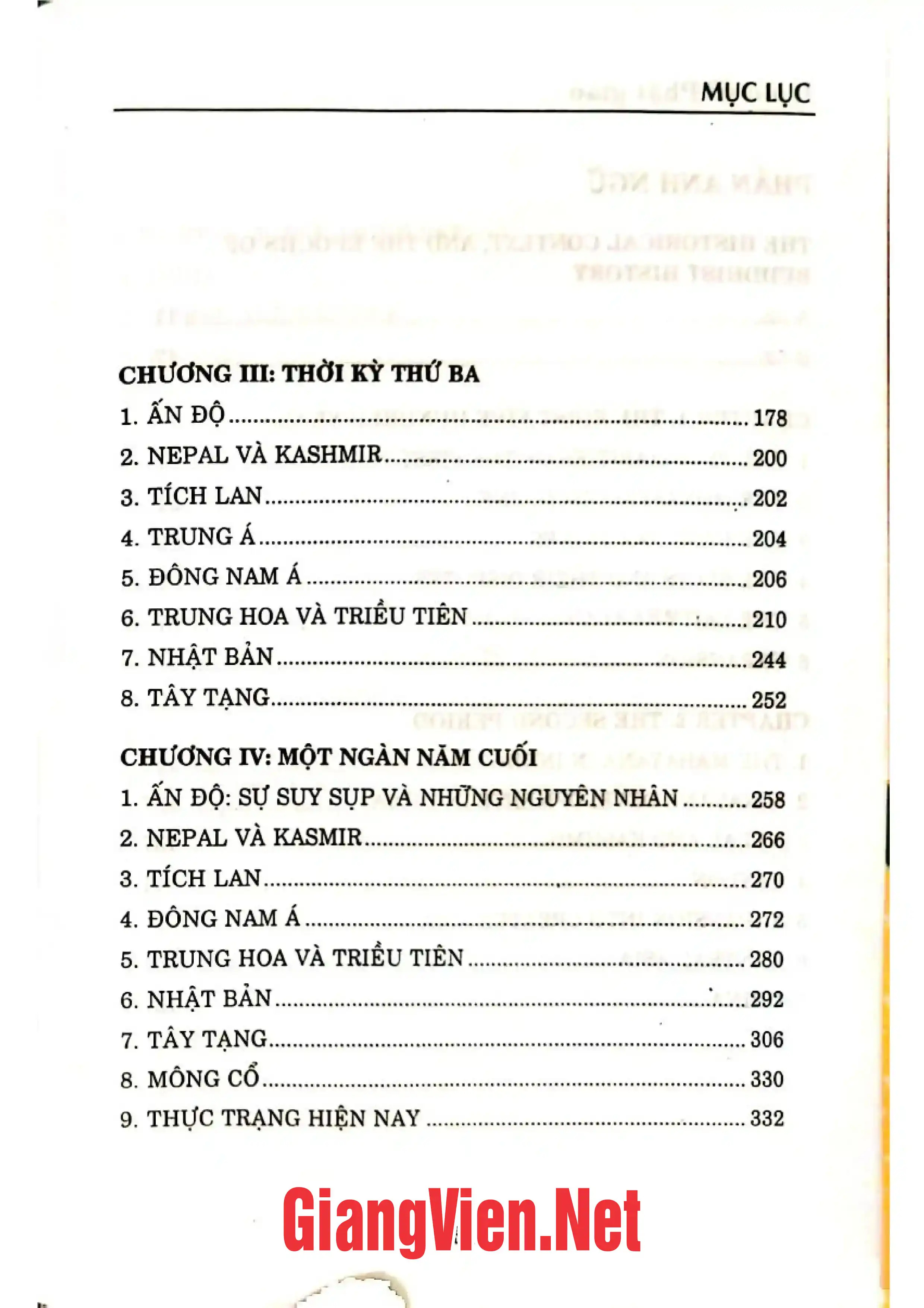 Mục lục chi tiết trang 1 sách Lược sử Phật giáo, Song ngữ Việt-Anh