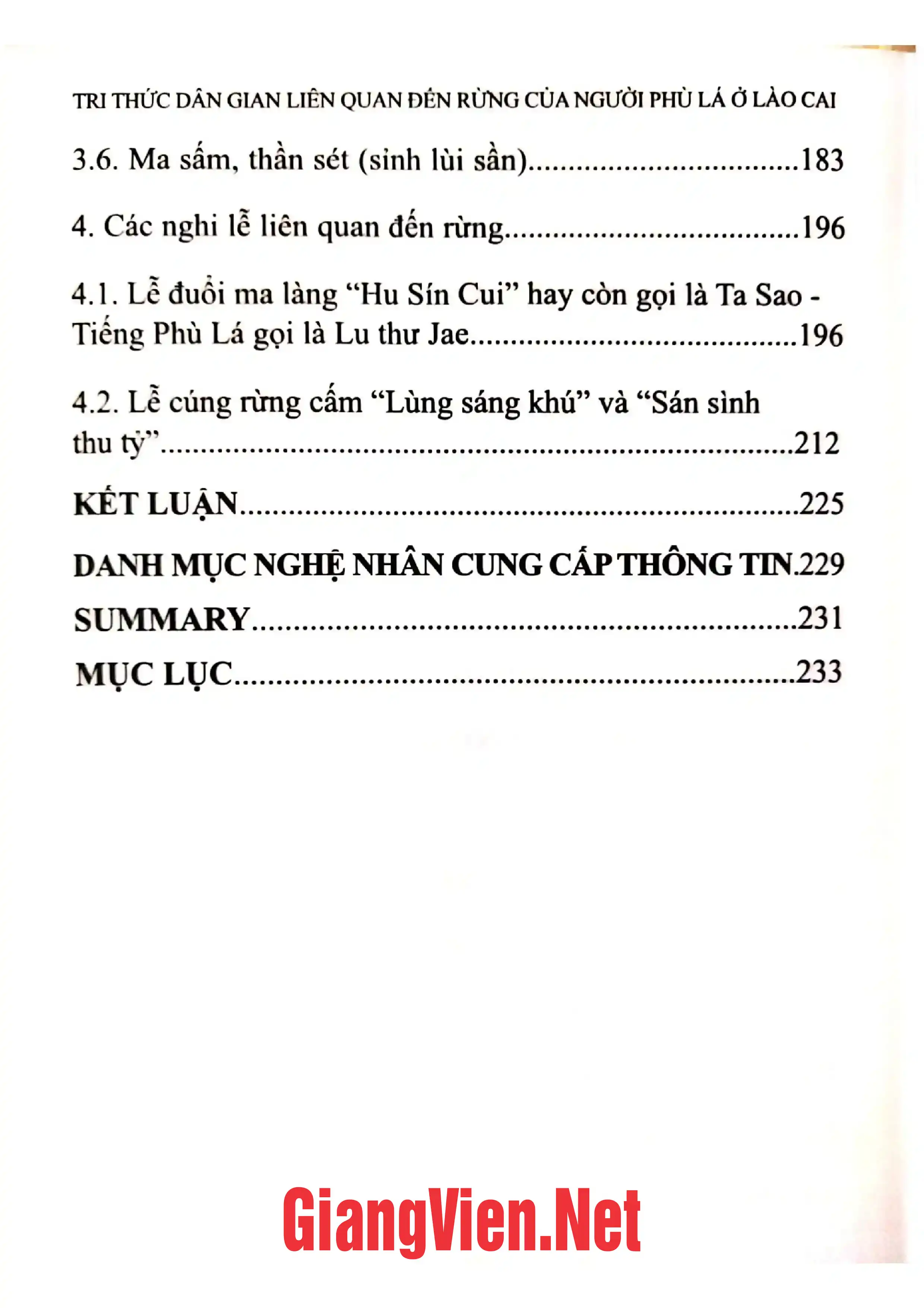 Nội dung mục lục và hình ảnh sách Tri thức dân gian liên quan đến rừng của người Phù Lá ở Lào Cai - Trang 5