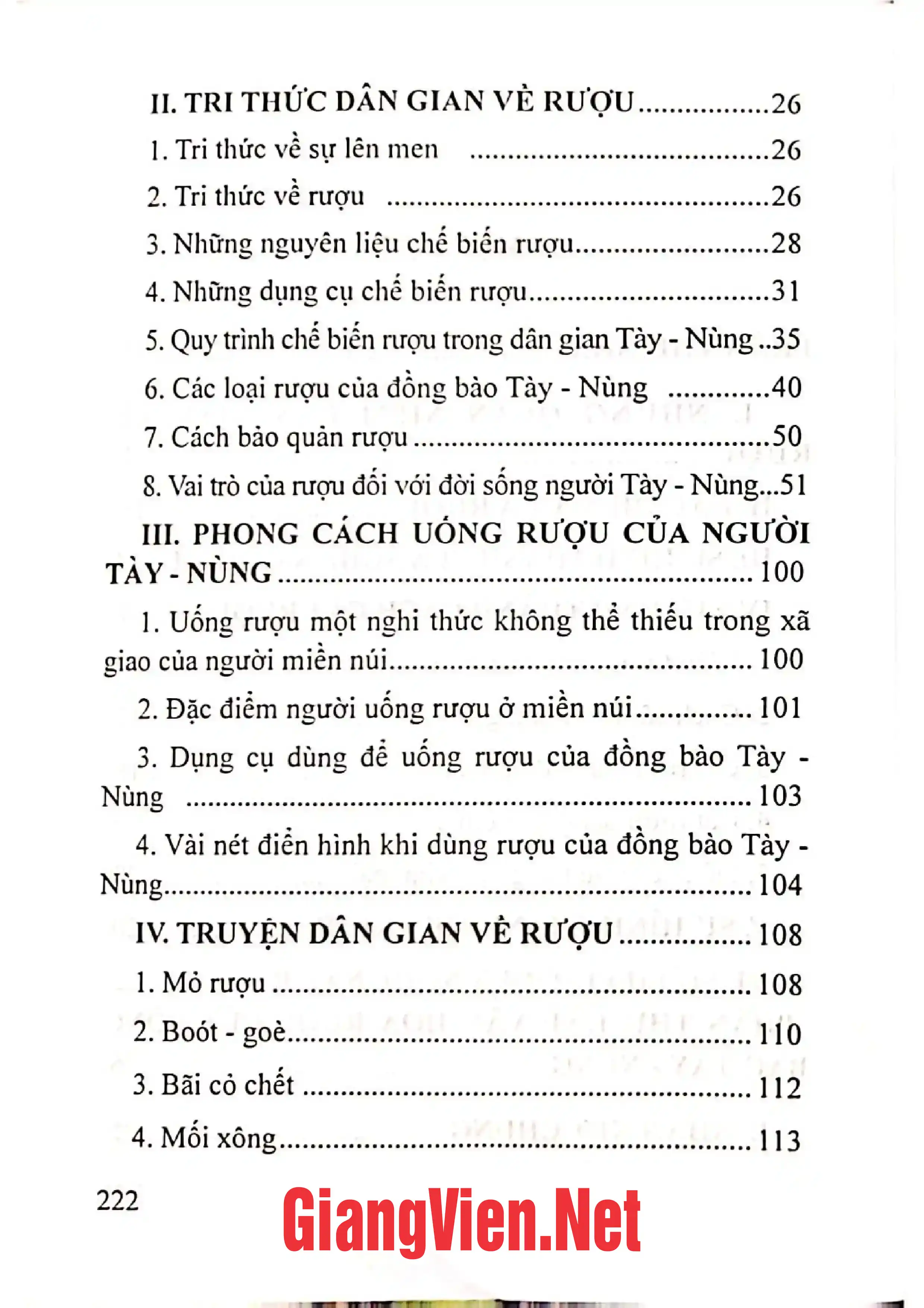 Mục lục chi tiết trang 1 sách Văn hóa rượu của đồng bào Tày Nùng