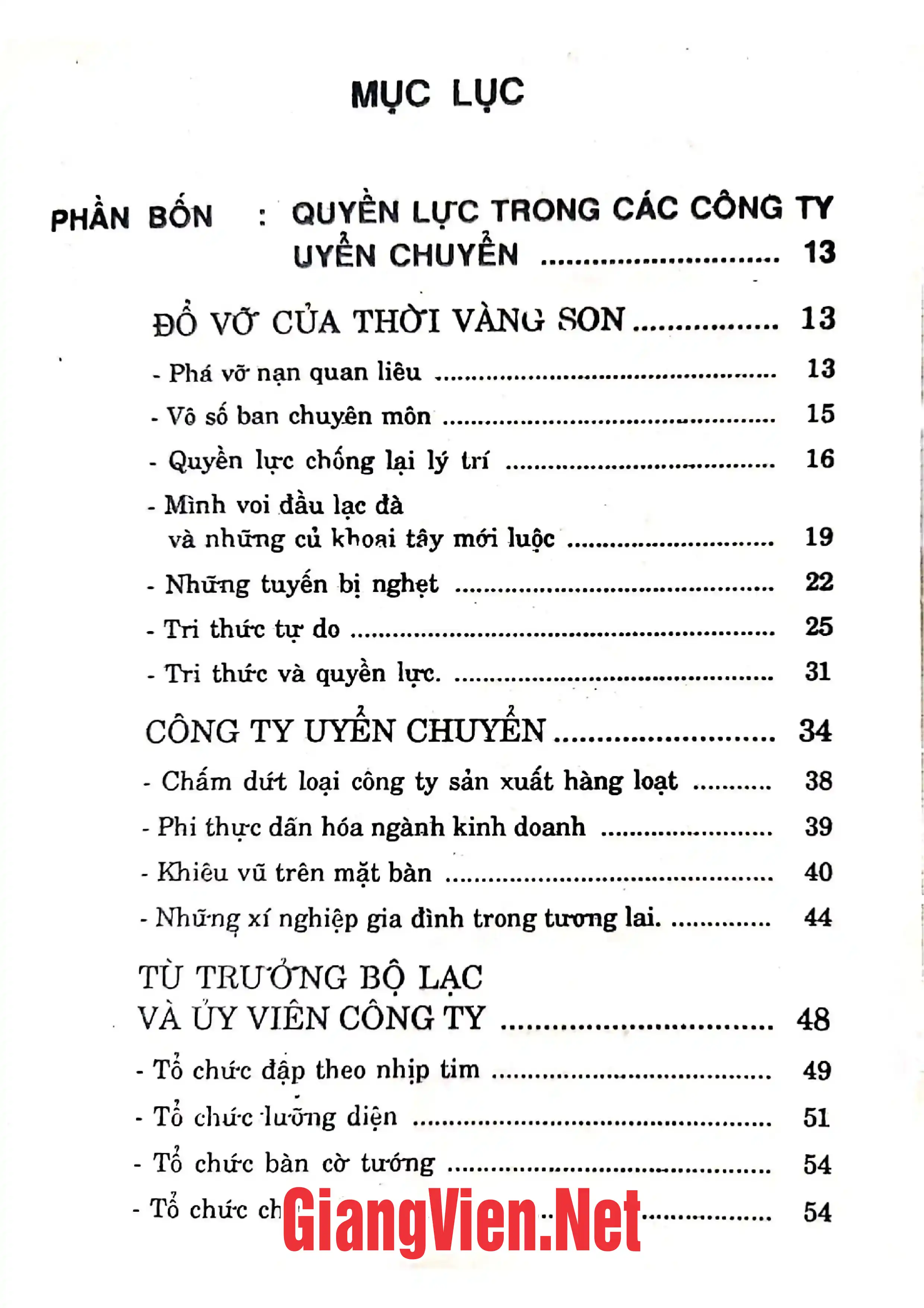 Mục lục chi tiết trang 1 sách Thăng trầm quyền lực, Phần tiếp