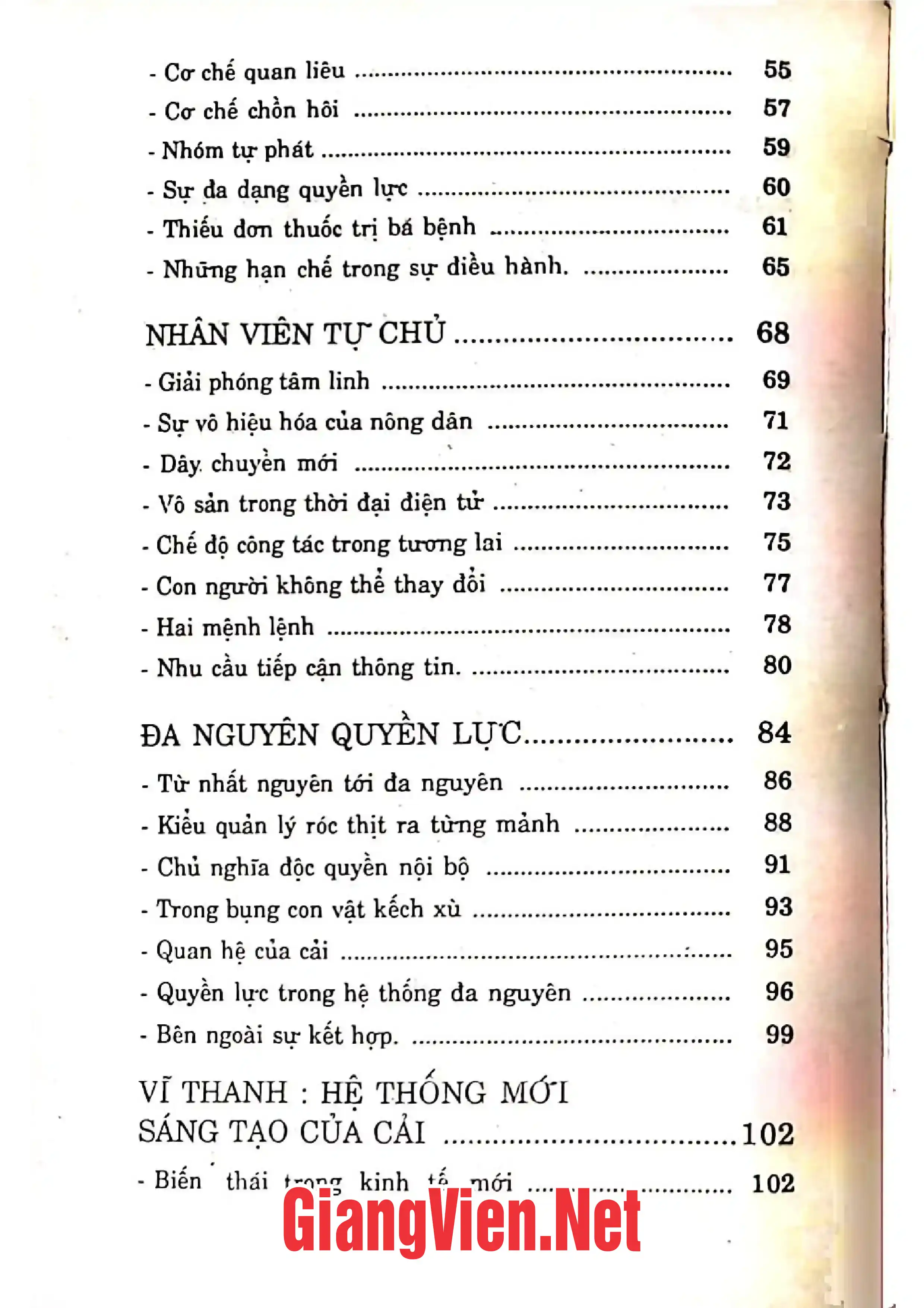 Mục lục chi tiết trang 2 sách Thăng trầm quyền lực, Phần tiếp