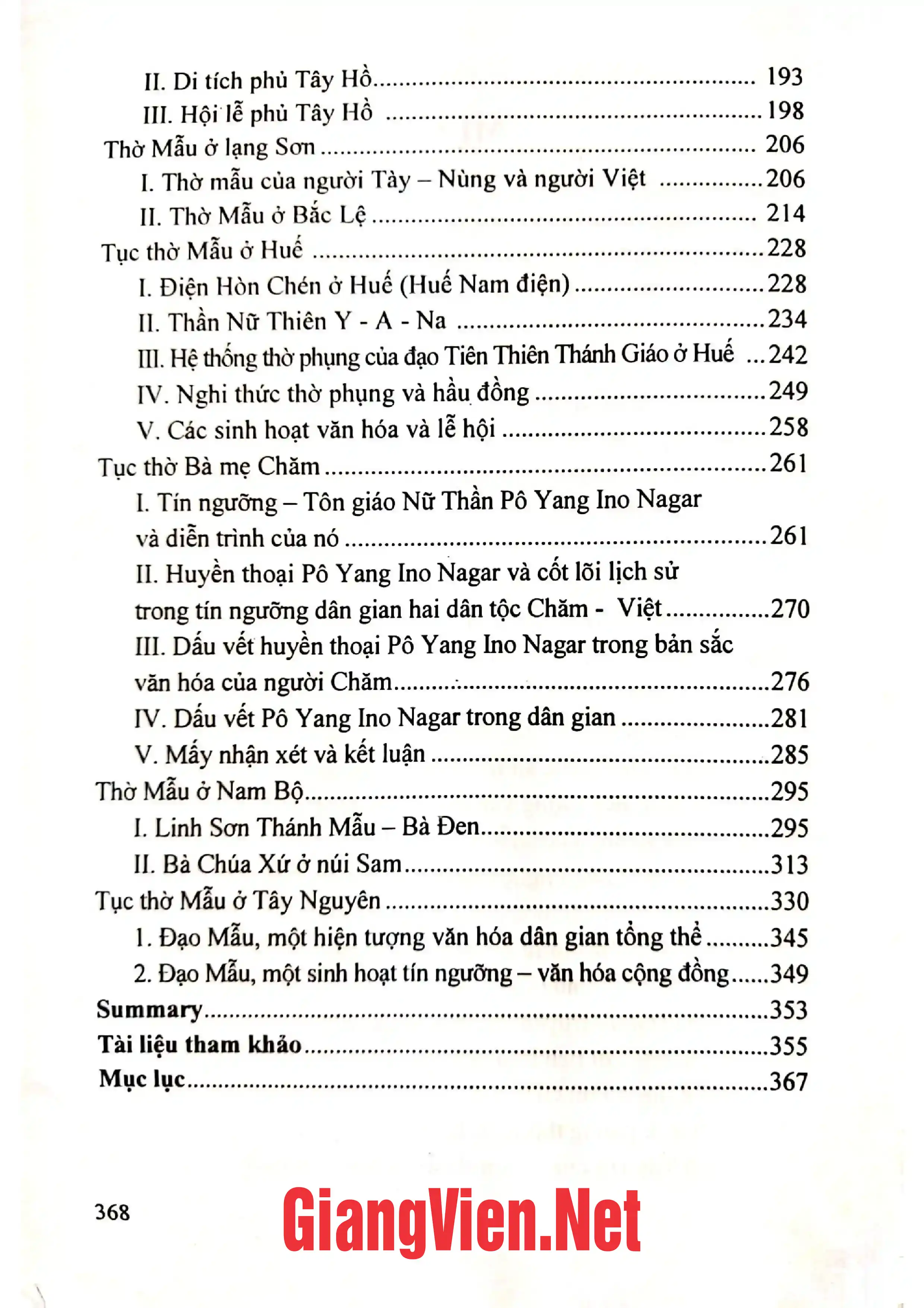 Mục lục chi tiết trang 1 sách Đạo thờ Mẫu ở Việt Nam