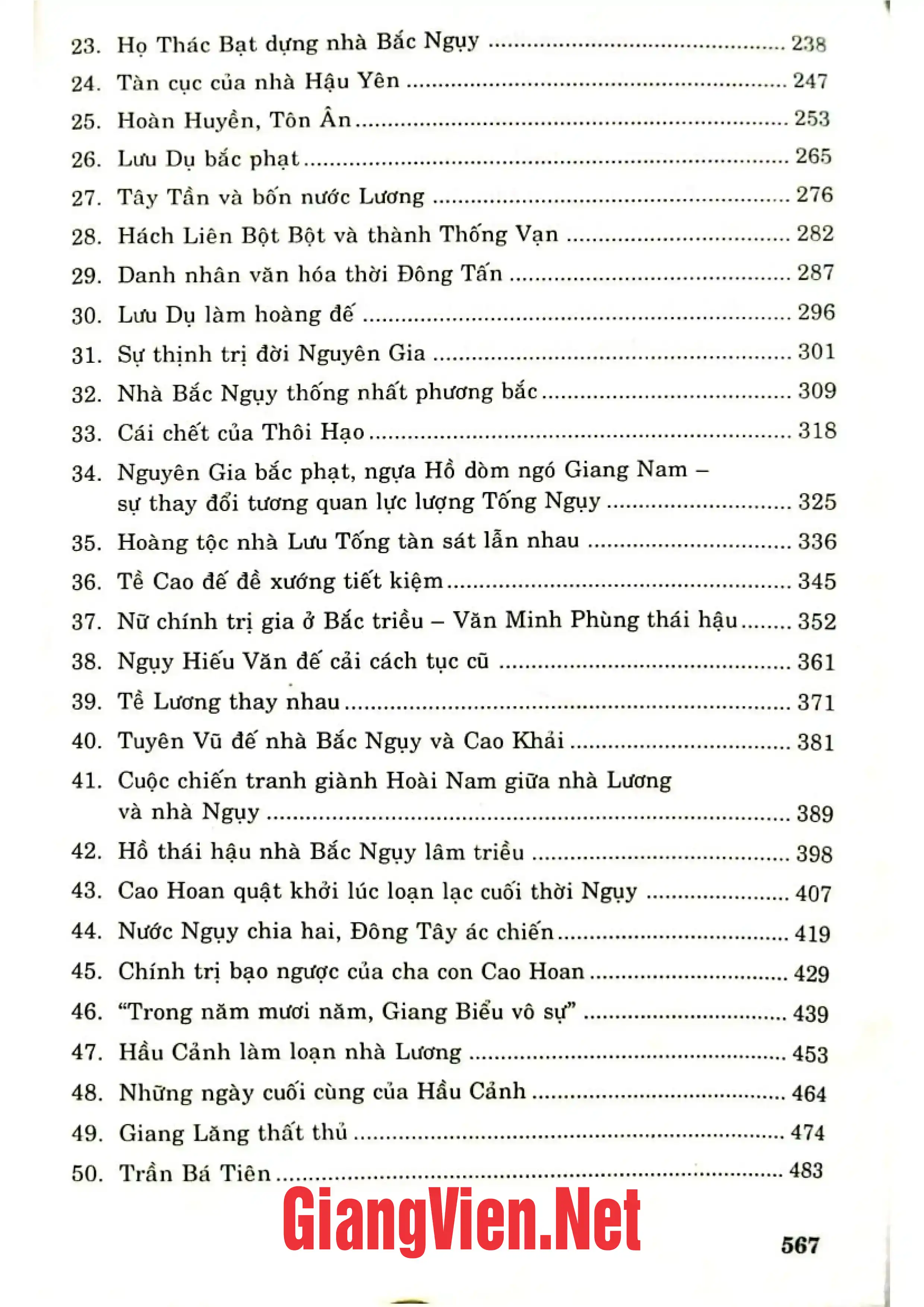 Mục lục chi tiết trang 1 sách Kể chuyện Lưỡng Tấn Nam Bắc Triều