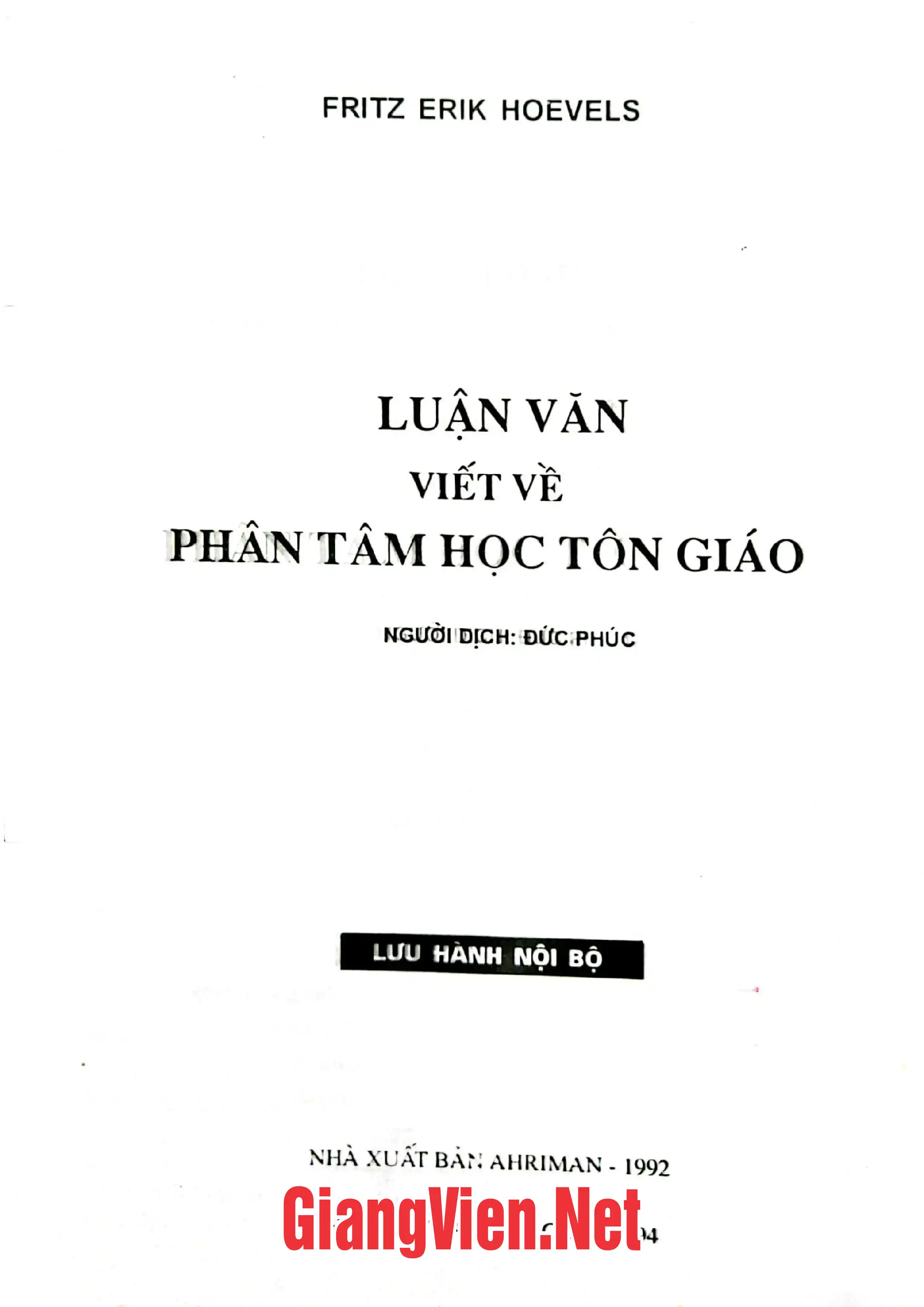 Ảnh bìa của Luận văn viết về Phân tâm học Tôn giáo