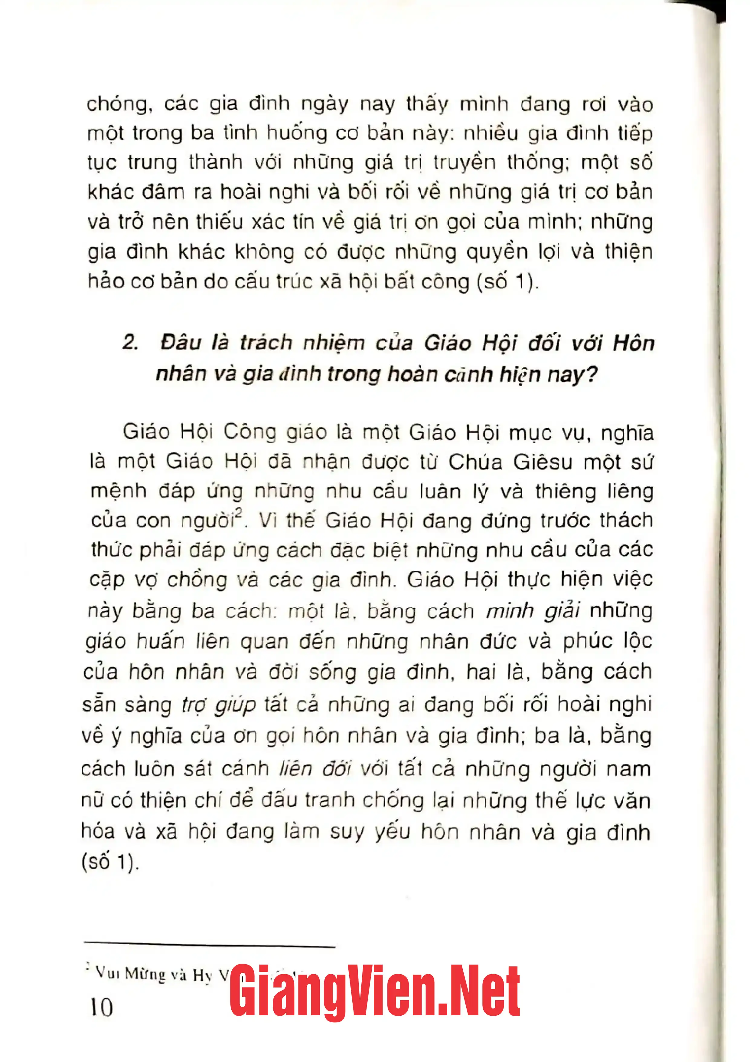 Mục lục chi tiết trang 1 sách Hướng dẫn và học hỏi Tông huấn Familiaris Consortio