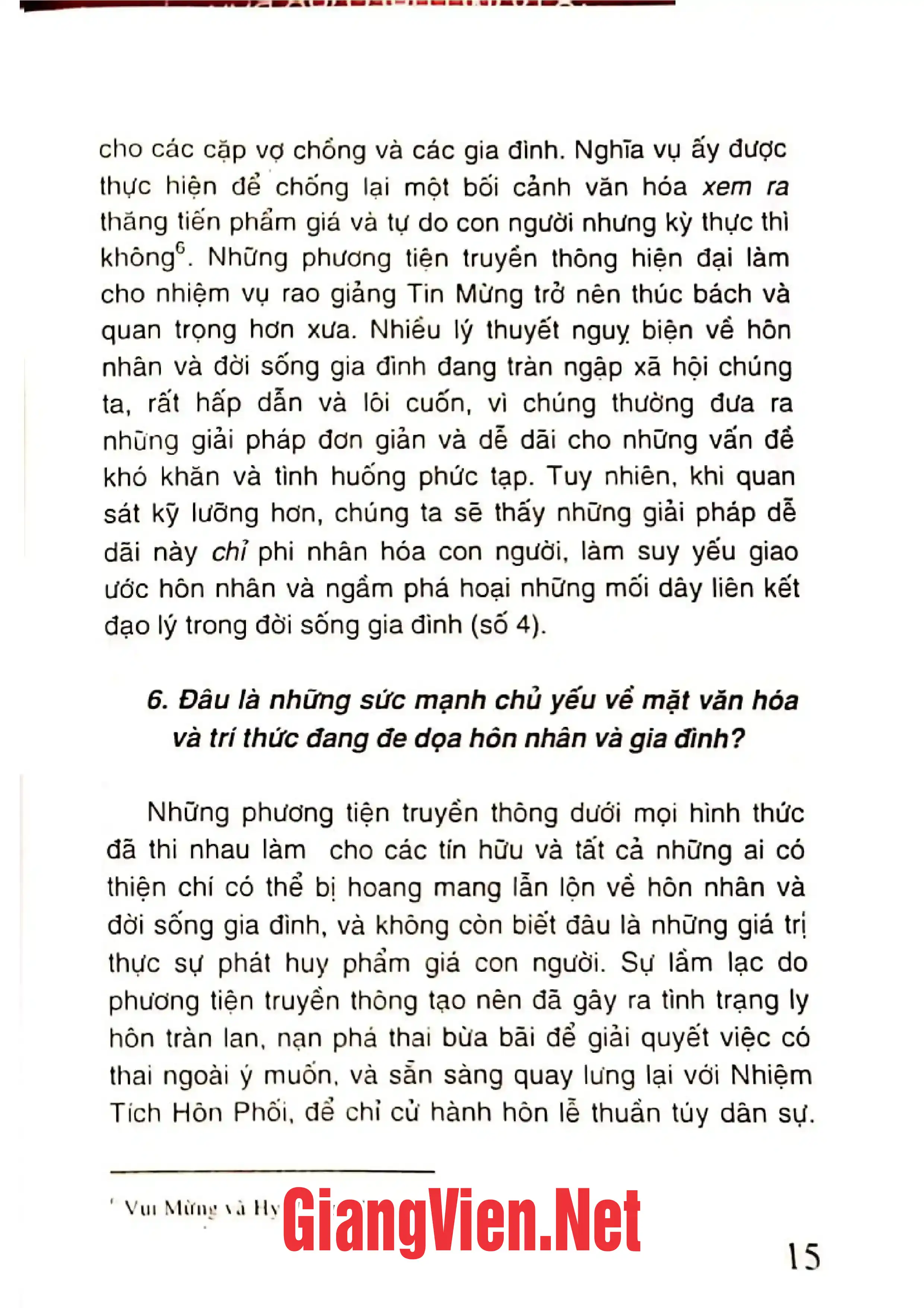 Nội dung mục lục và hình ảnh sách Hướng dẫn và học hỏi Tông huấn Familiaris Consortio - Trang 6