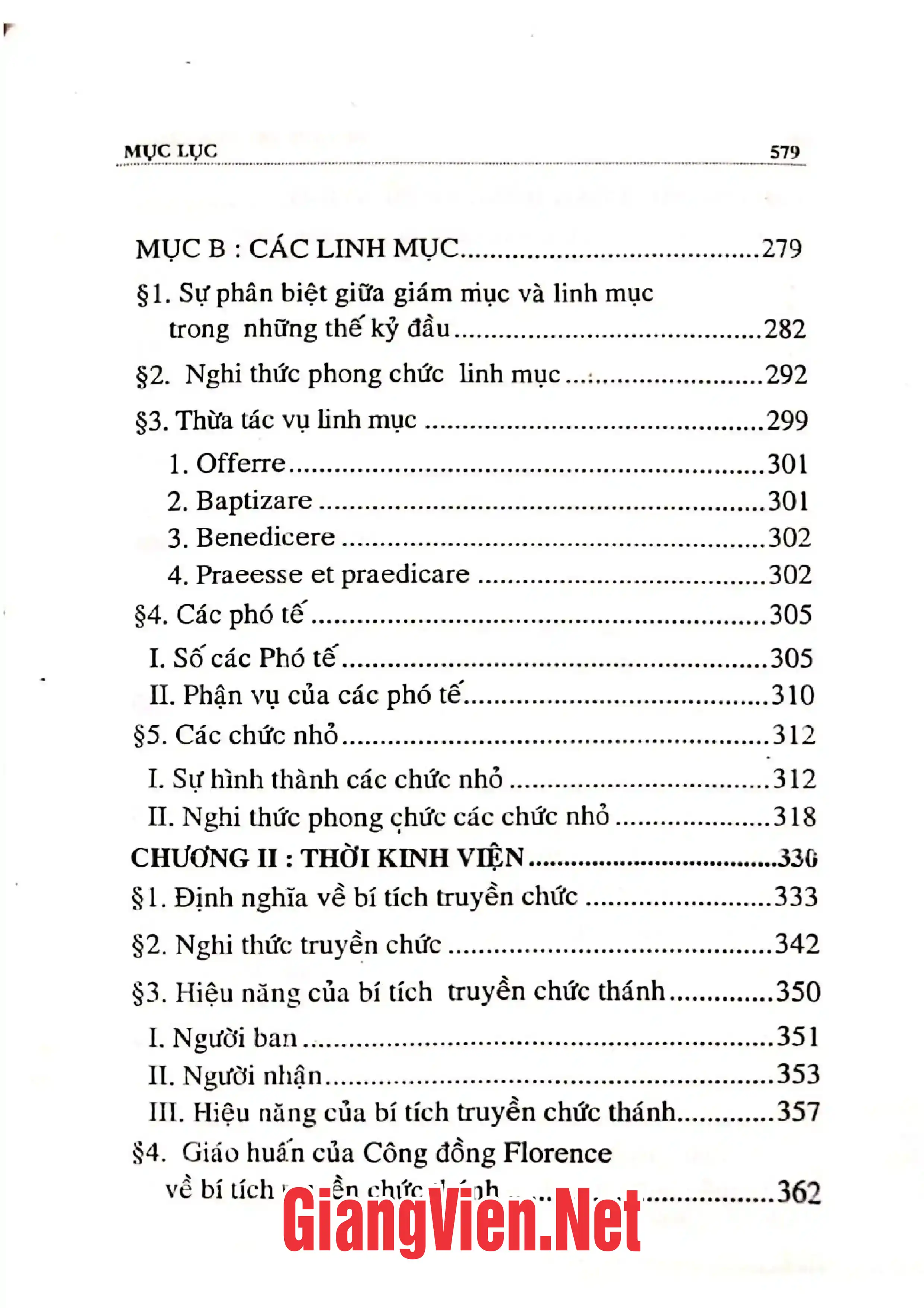 Mục lục chi tiết trang 3 sách Bí tích học - Tập VI - Bí tích truyền chức
