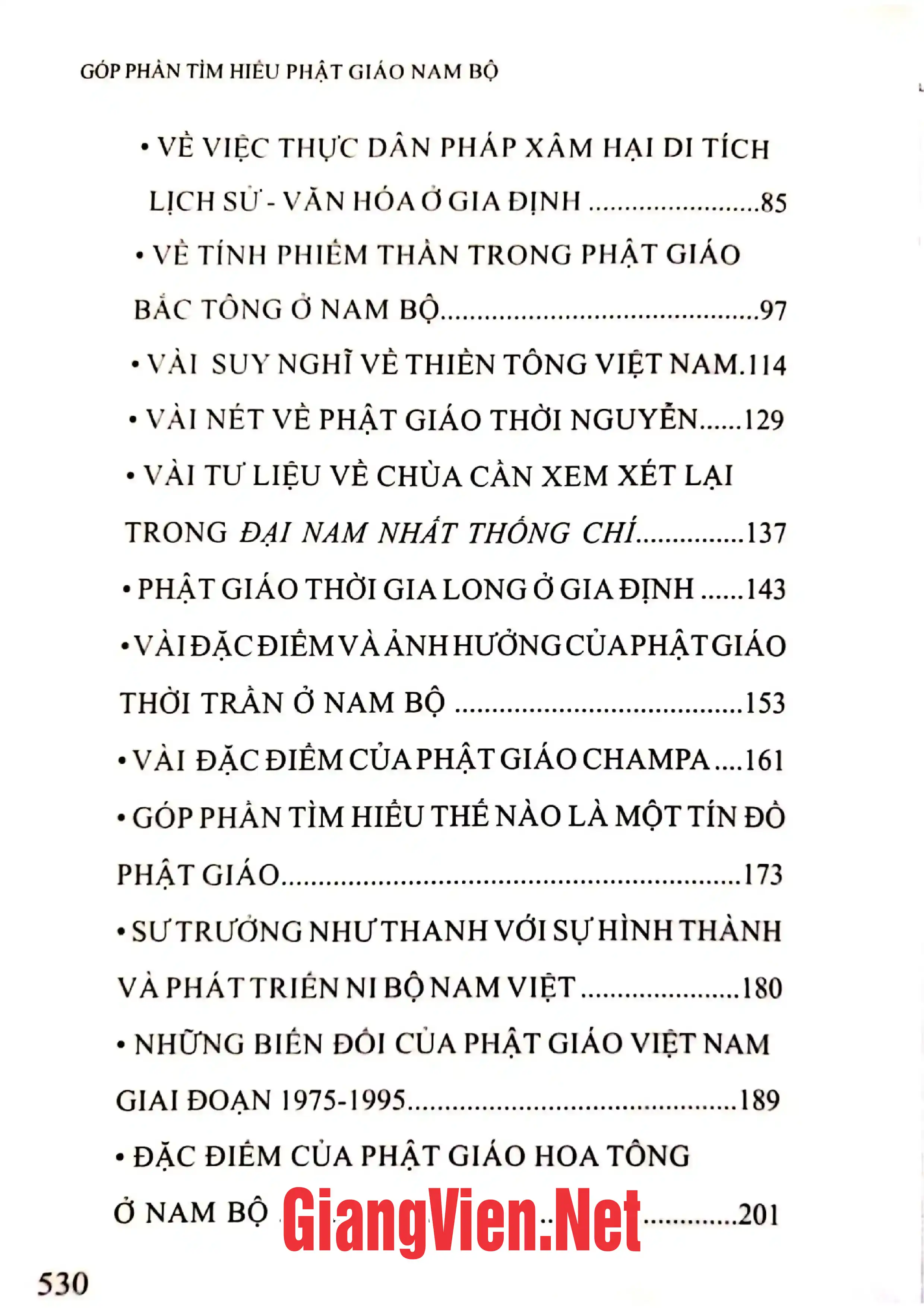 Mục lục chi tiết trang 1 sách Góp phần tìm hiểu Phật giáo Nam bộ